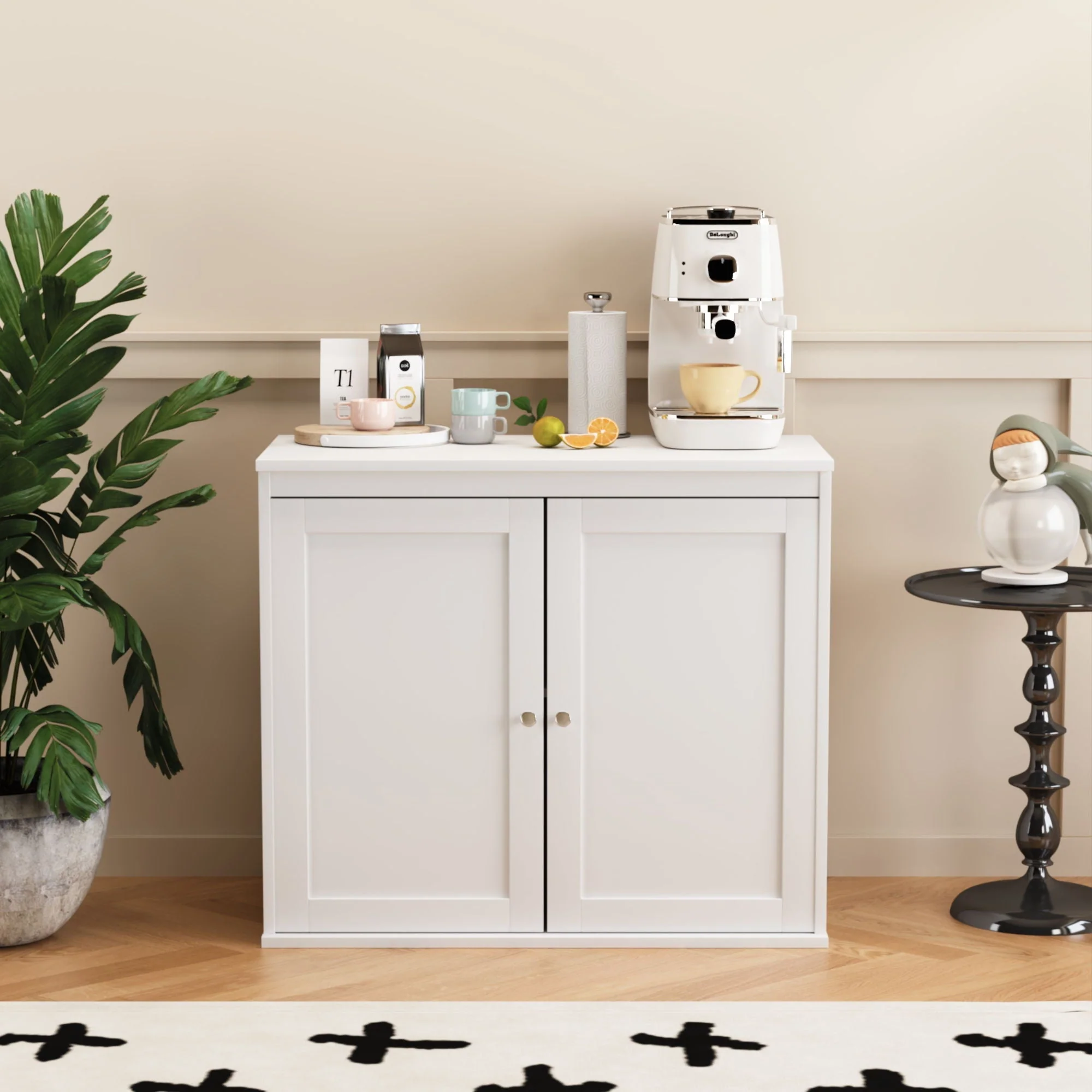 Kitchen Storage Cabinet with Double Doors and Adjustable Shelves - White - Image 3