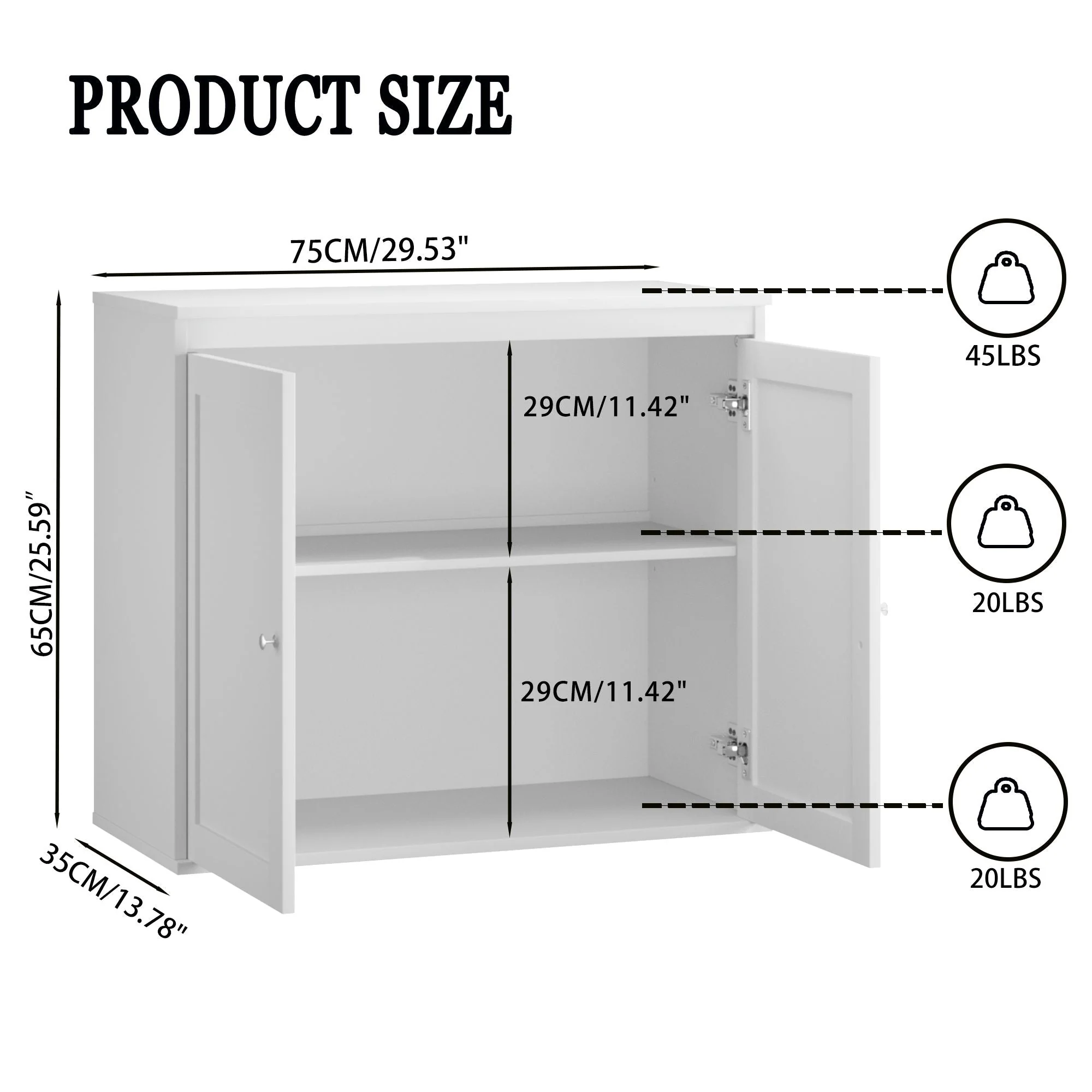 Kitchen Storage Cabinet with Double Doors and Adjustable Shelves - White - Image 4