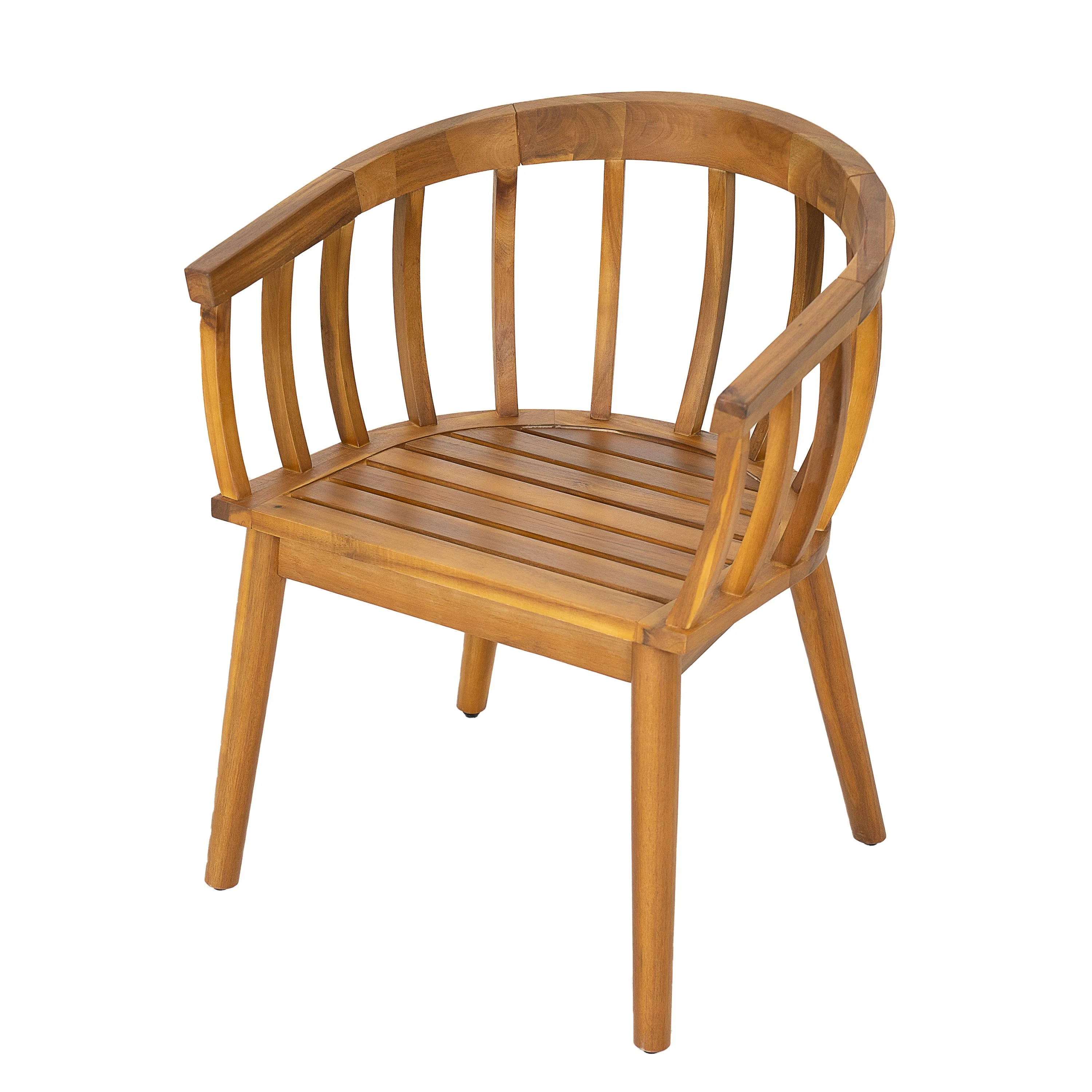 Klismos Dining Armchair Set of 2 with Solid Wood Construction and Curved Backrest in Teak and Beige - Image 10
