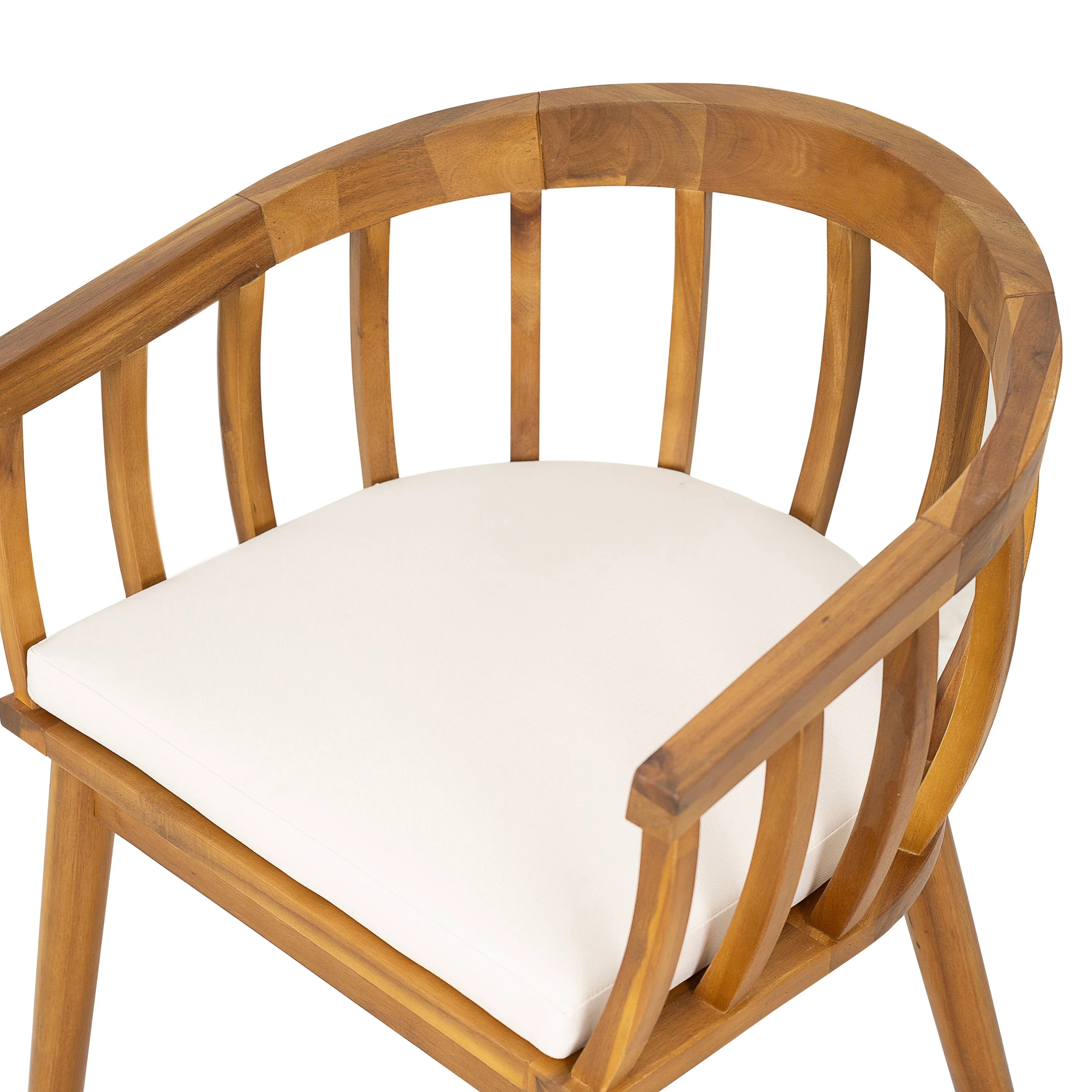 Klismos Dining Armchair Set of 2 with Solid Wood Construction and Curved Backrest in Teak and Beige - Image 11