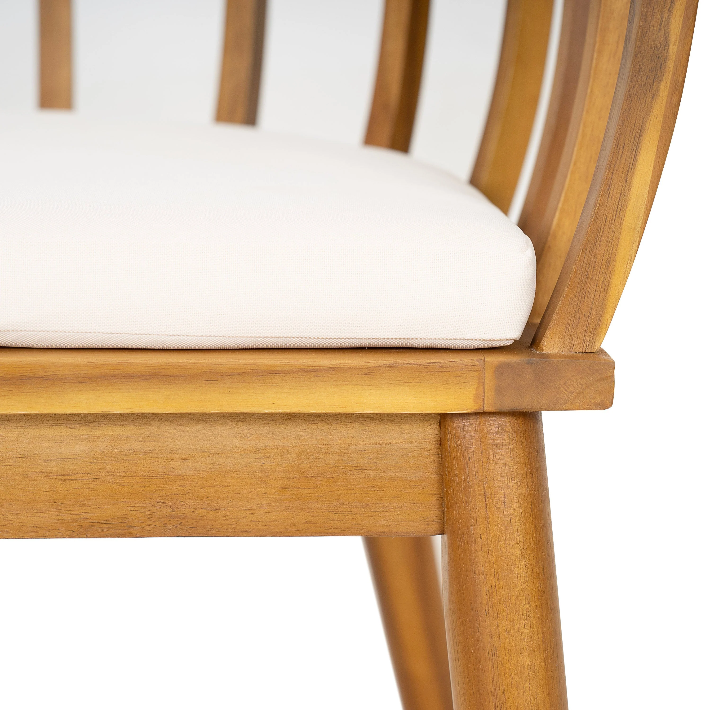Klismos Dining Armchair Set of 2 with Solid Wood Construction and Curved Backrest in Teak and Beige - Image 12