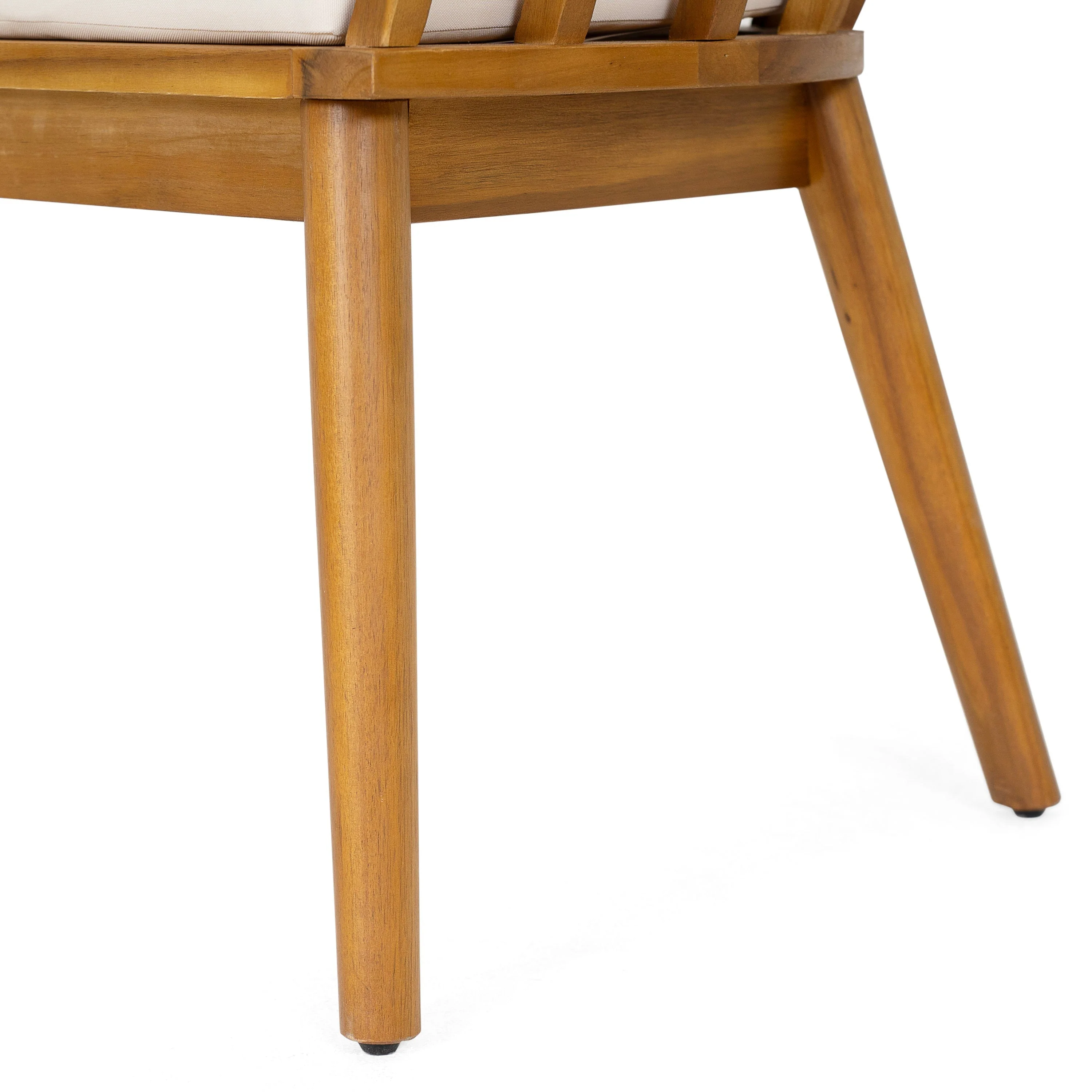 Klismos Dining Armchair Set of 2 with Solid Wood Construction and Curved Backrest in Teak and Beige - Image 13