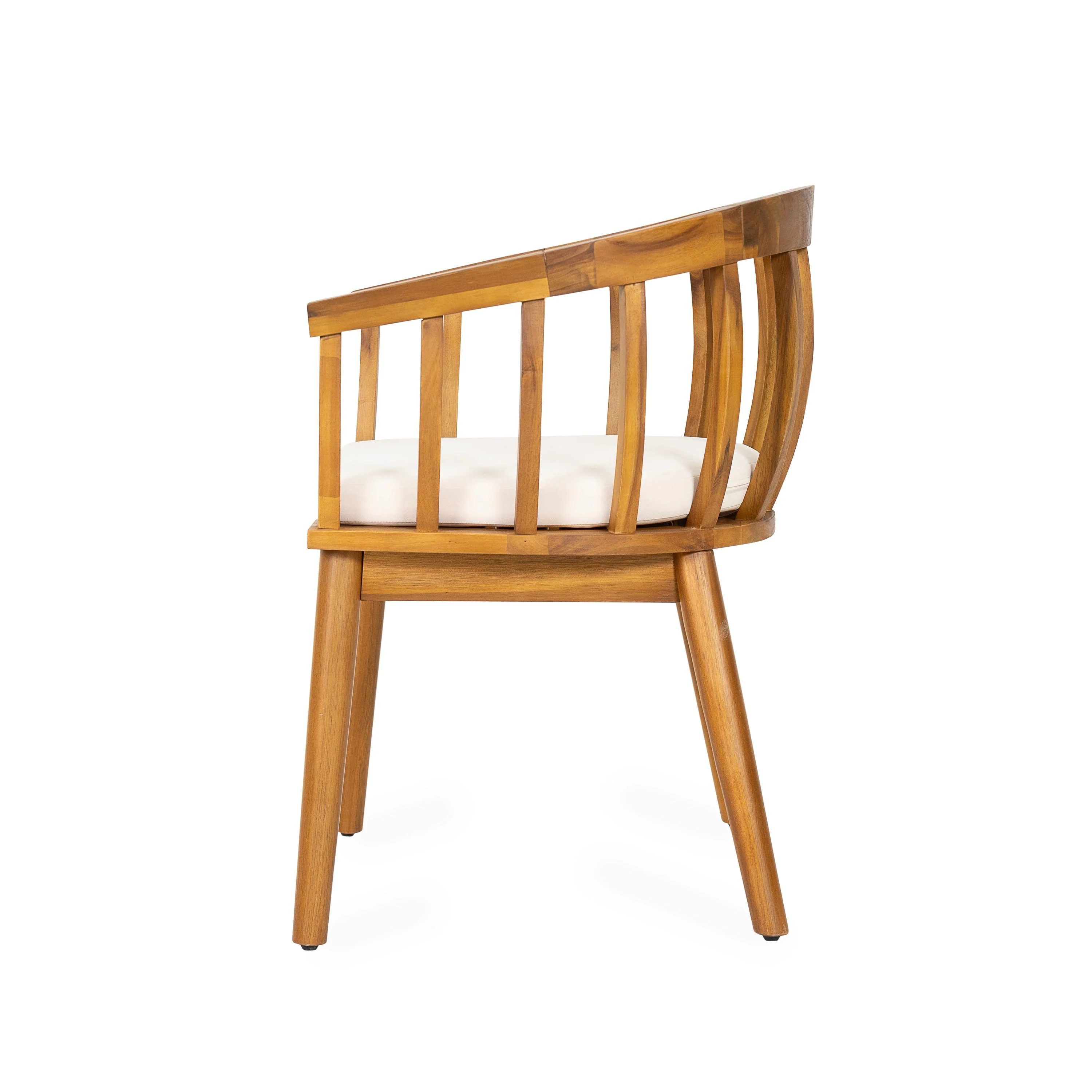 Klismos Dining Armchair Set of 2 with Solid Wood Construction and Curved Backrest in Teak and Beige - Image 5