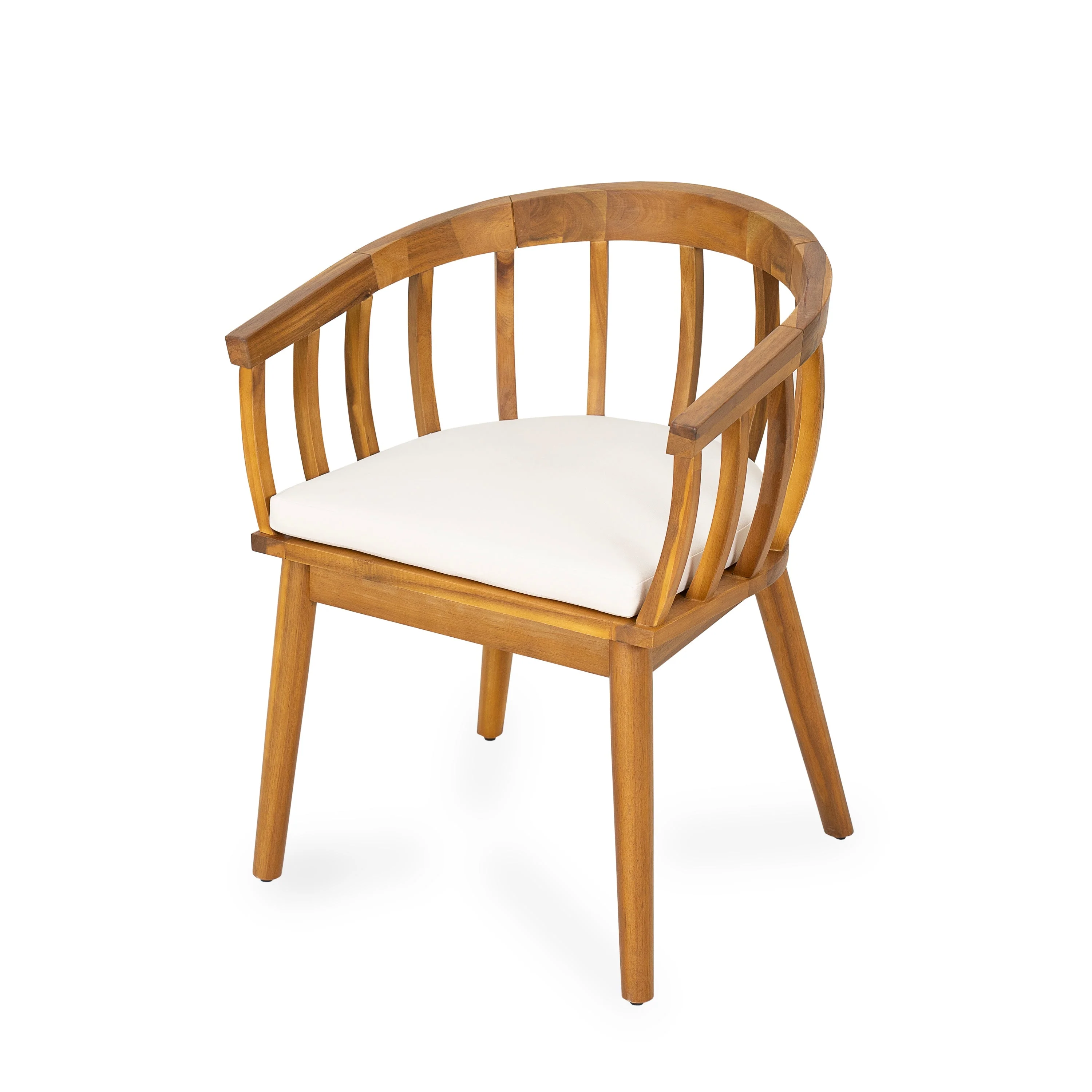 Klismos Dining Armchair Set of 2 with Solid Wood Construction and Curved Backrest in Teak and Beige - Image 6