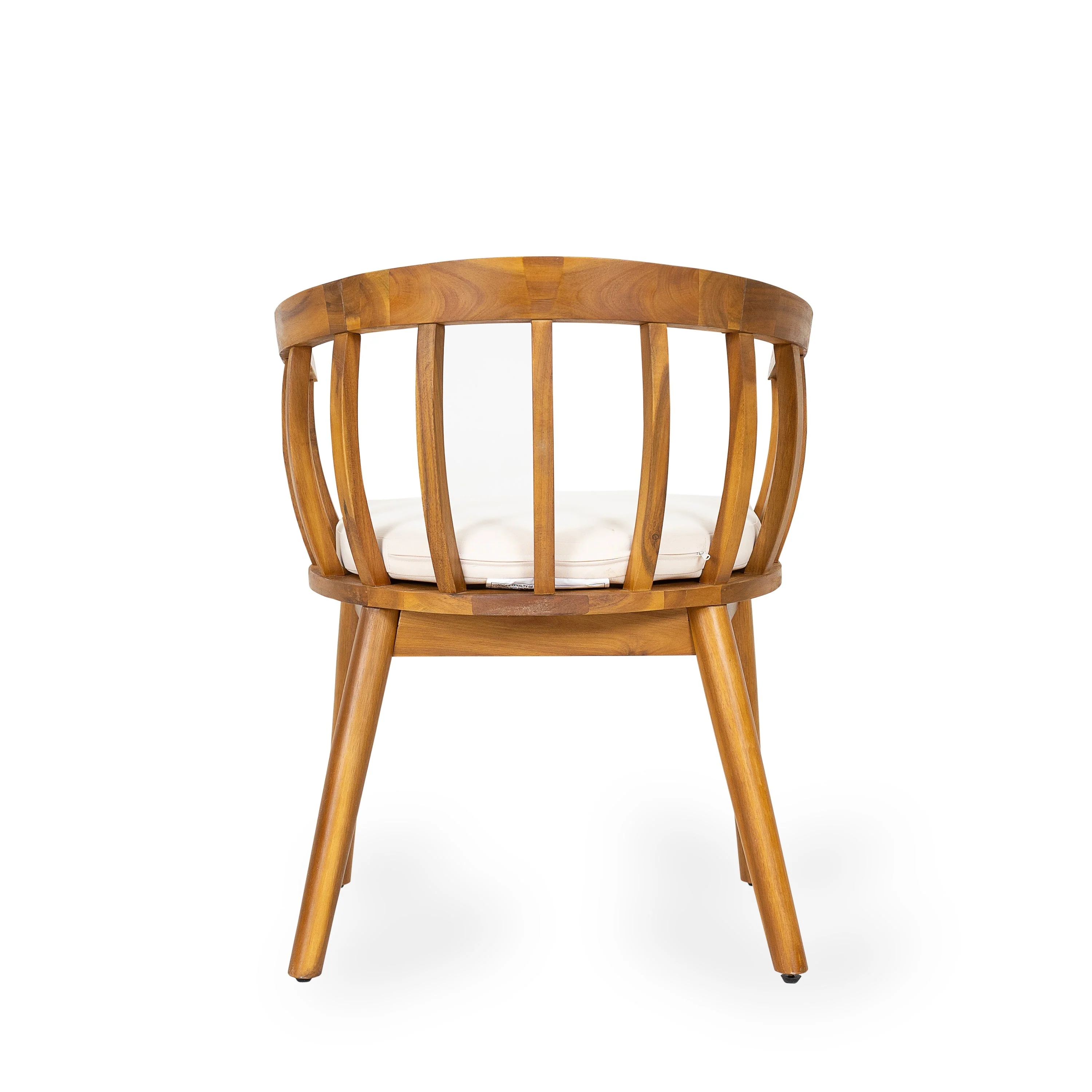 Klismos Dining Armchair Set of 2 with Solid Wood Construction and Curved Backrest in Teak and Beige - Image 7