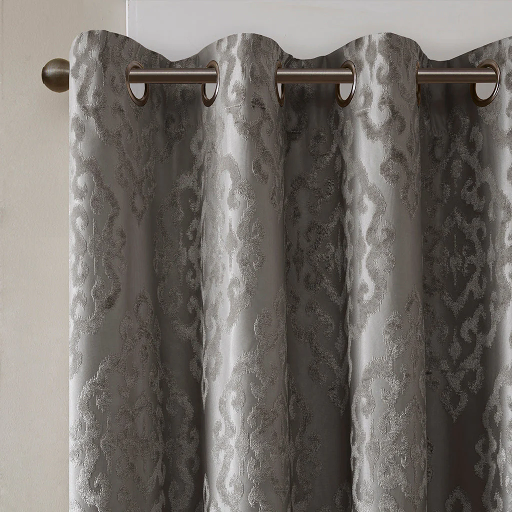 Knitted Jacquard Damask Total Blackout Grommet Curtain Panel - Image 10