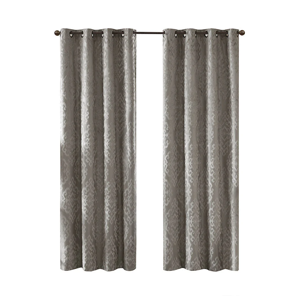 Knitted Jacquard Damask Total Blackout Grommet Curtain Panel - Image 11