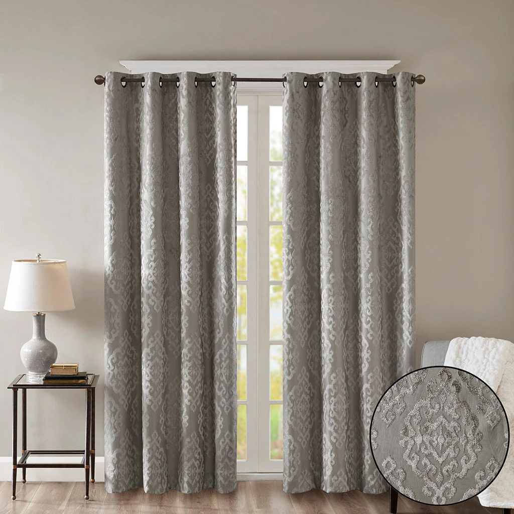 Knitted Jacquard Damask Total Blackout Grommet Curtain Panel - Image 13