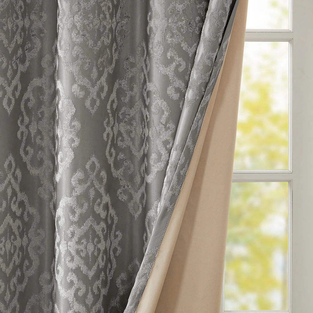 Knitted Jacquard Damask Total Blackout Grommet Curtain Panel - Image 15