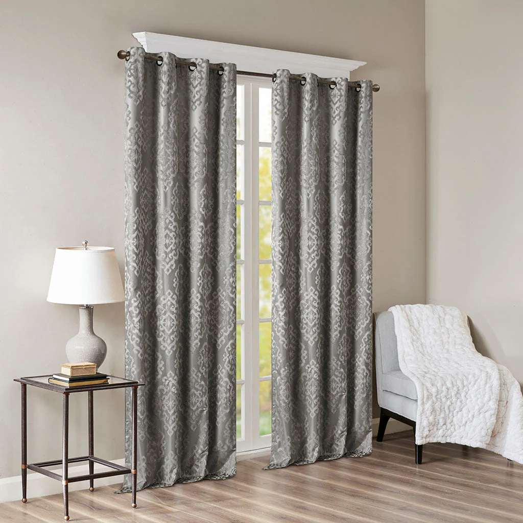 Knitted Jacquard Damask Total Blackout Grommet Curtain Panel - Image 16