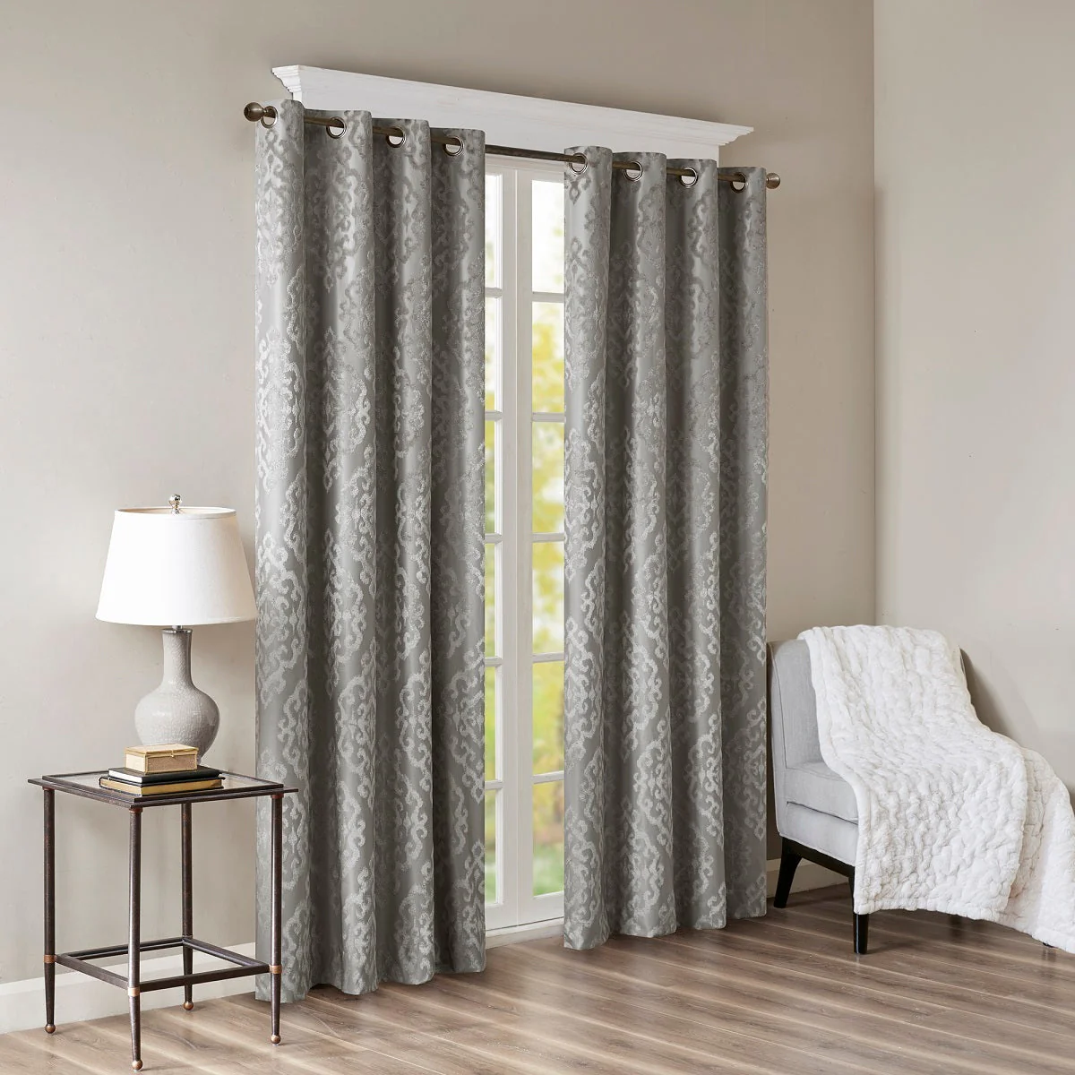 Knitted Jacquard Damask Total Blackout Grommet Curtain Panel - Image 3