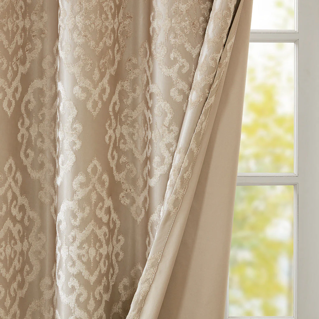 Knitted Jacquard Damask Total Blackout Grommet Top Curtain Panel - Image 14