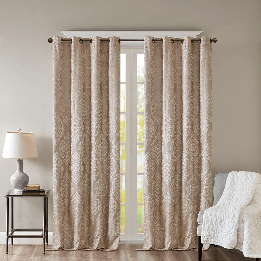 Knitted Jacquard Damask Total Blackout Grommet Top Curtain Panel - Image 15