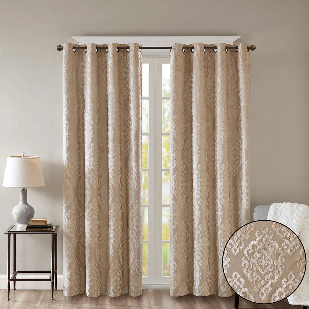 Knitted Jacquard Damask Total Blackout Grommet Top Curtain Panel - Image 16