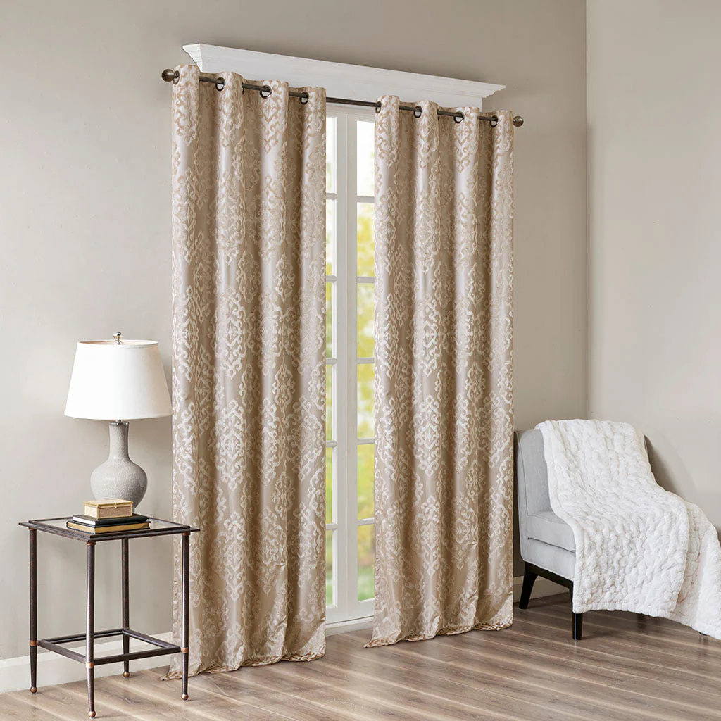 Knitted Jacquard Damask Total Blackout Grommet Top Curtain Panel - Image 3