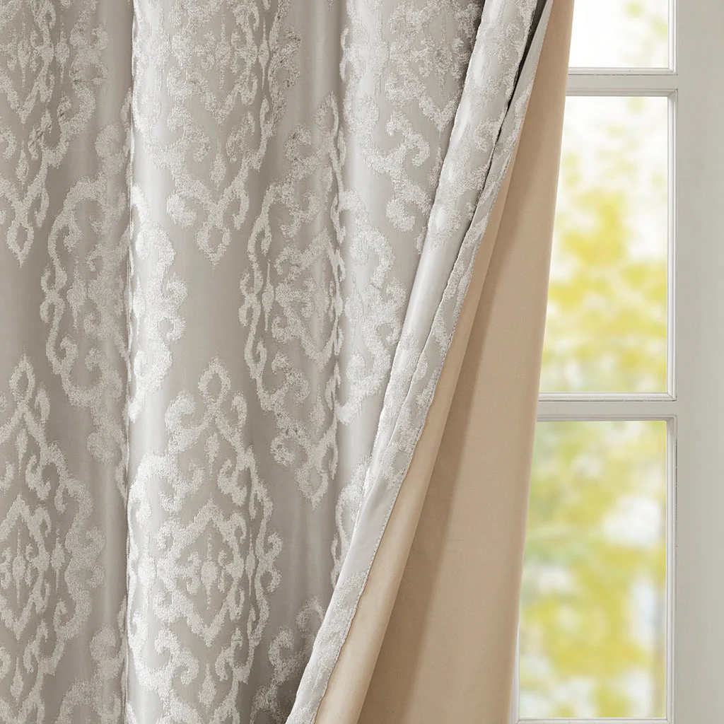 Knitted Jacquard Damask Total Blackout Grommet Top Curtain Panel - Image 10