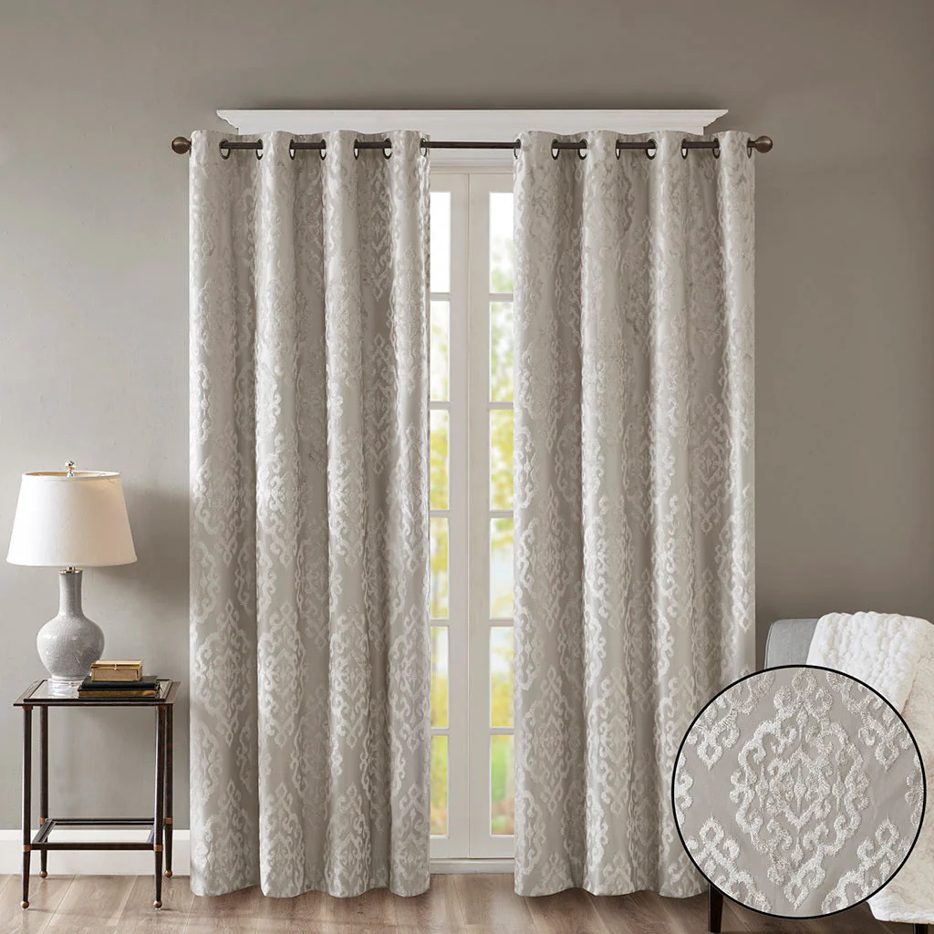 Knitted Jacquard Damask Total Blackout Grommet Top Curtain Panel - Image 12