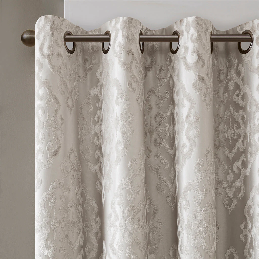 Knitted Jacquard Damask Total Blackout Grommet Top Curtain Panel - Image 15