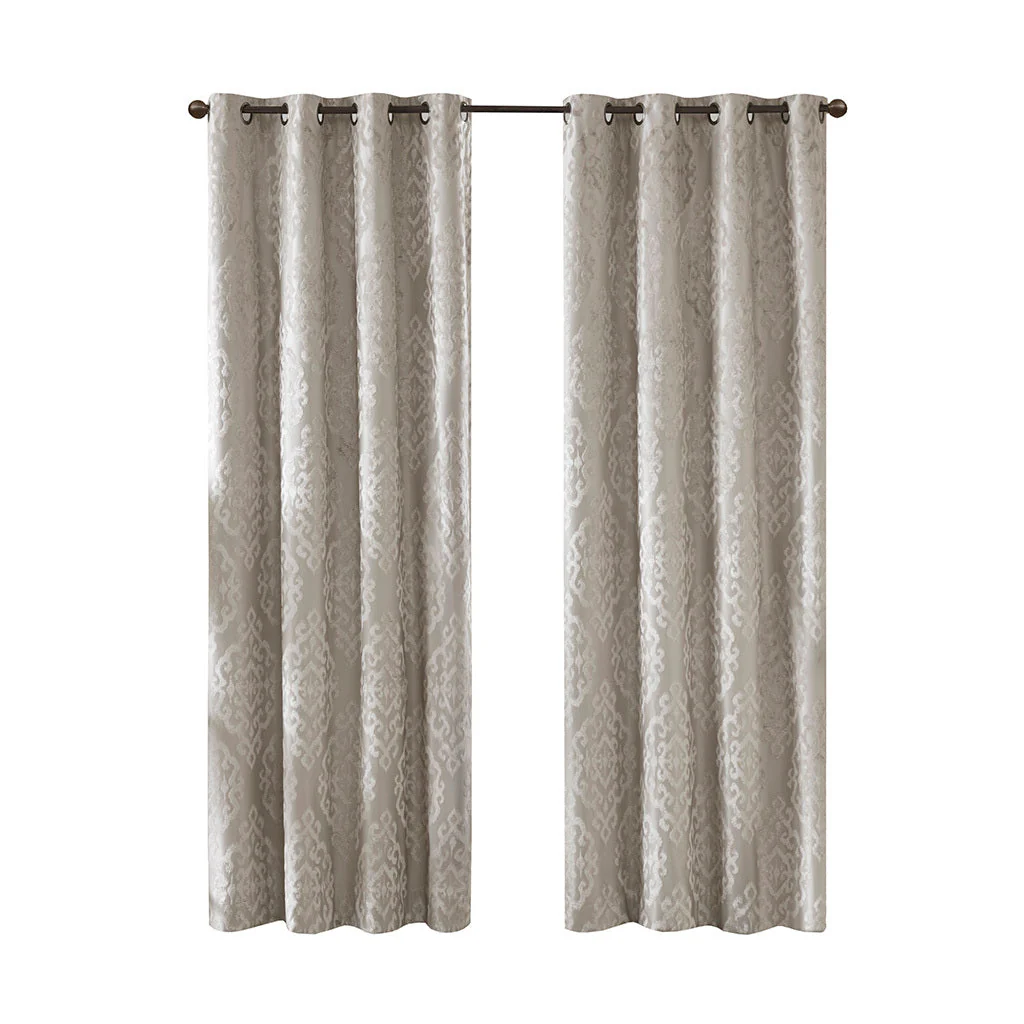 Knitted Jacquard Damask Total Blackout Grommet Top Curtain Panel - Image 16