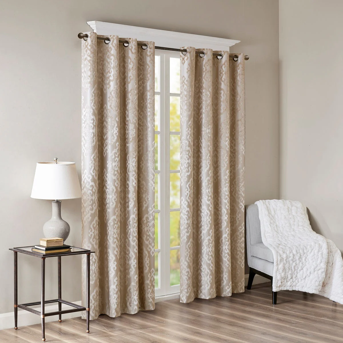 Knitted Jacquard Damask Total Blackout Grommet Top Curtain Panel - Image 10