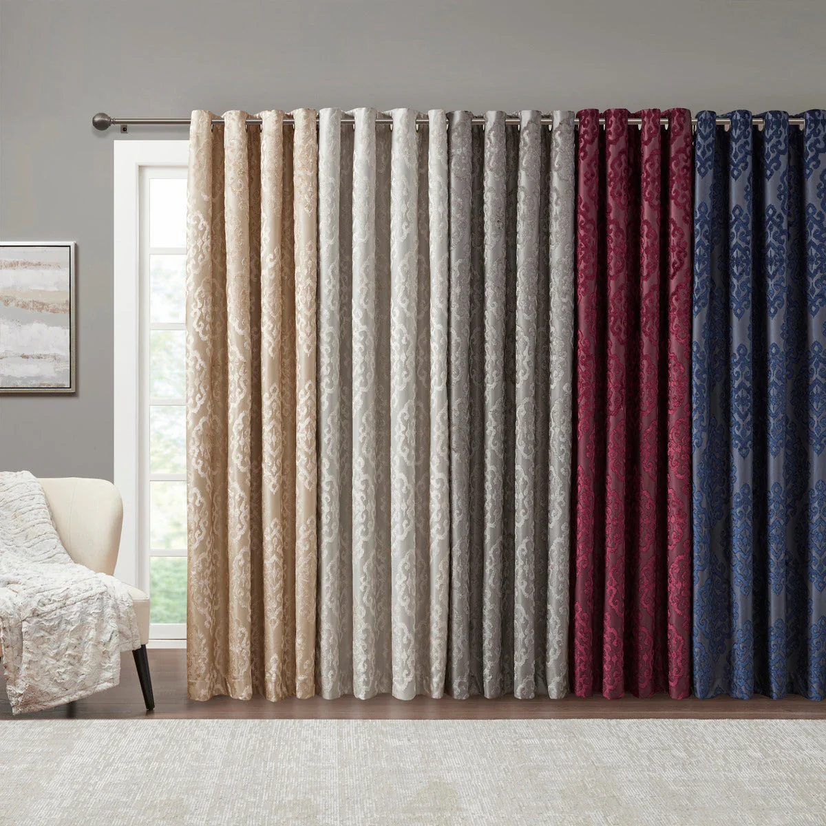 Knitted Jacquard Damask Total Blackout Grommet Top Curtain Panel - Image 14