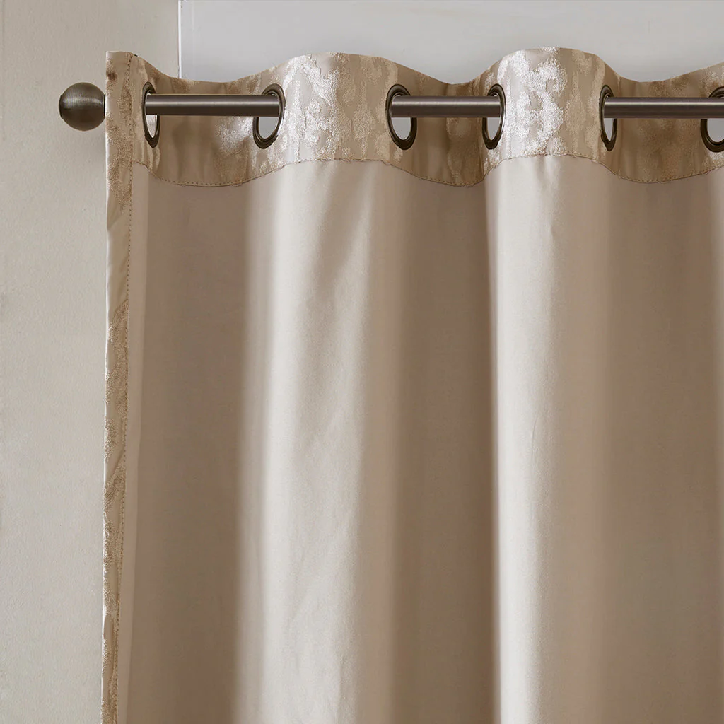 Knitted Jacquard Damask Total Blackout Grommet Top Curtain Panel - Image 4