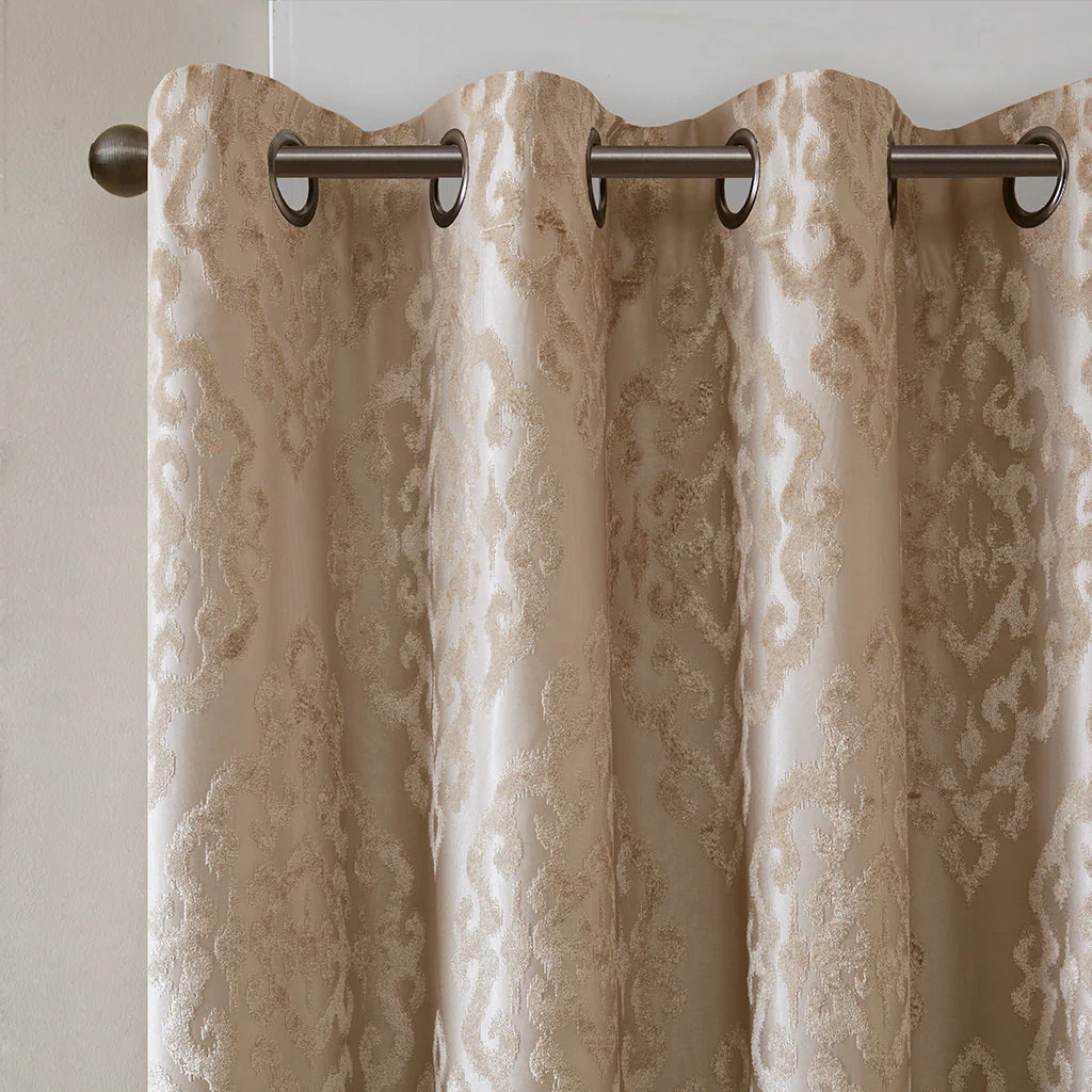 Knitted Jacquard Damask Total Blackout Grommet Top Curtain Panel - Image 6