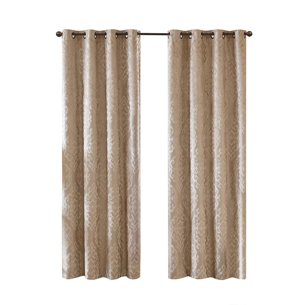 Knitted Jacquard Damask Total Blackout Grommet Top Curtain Panel - Image 9