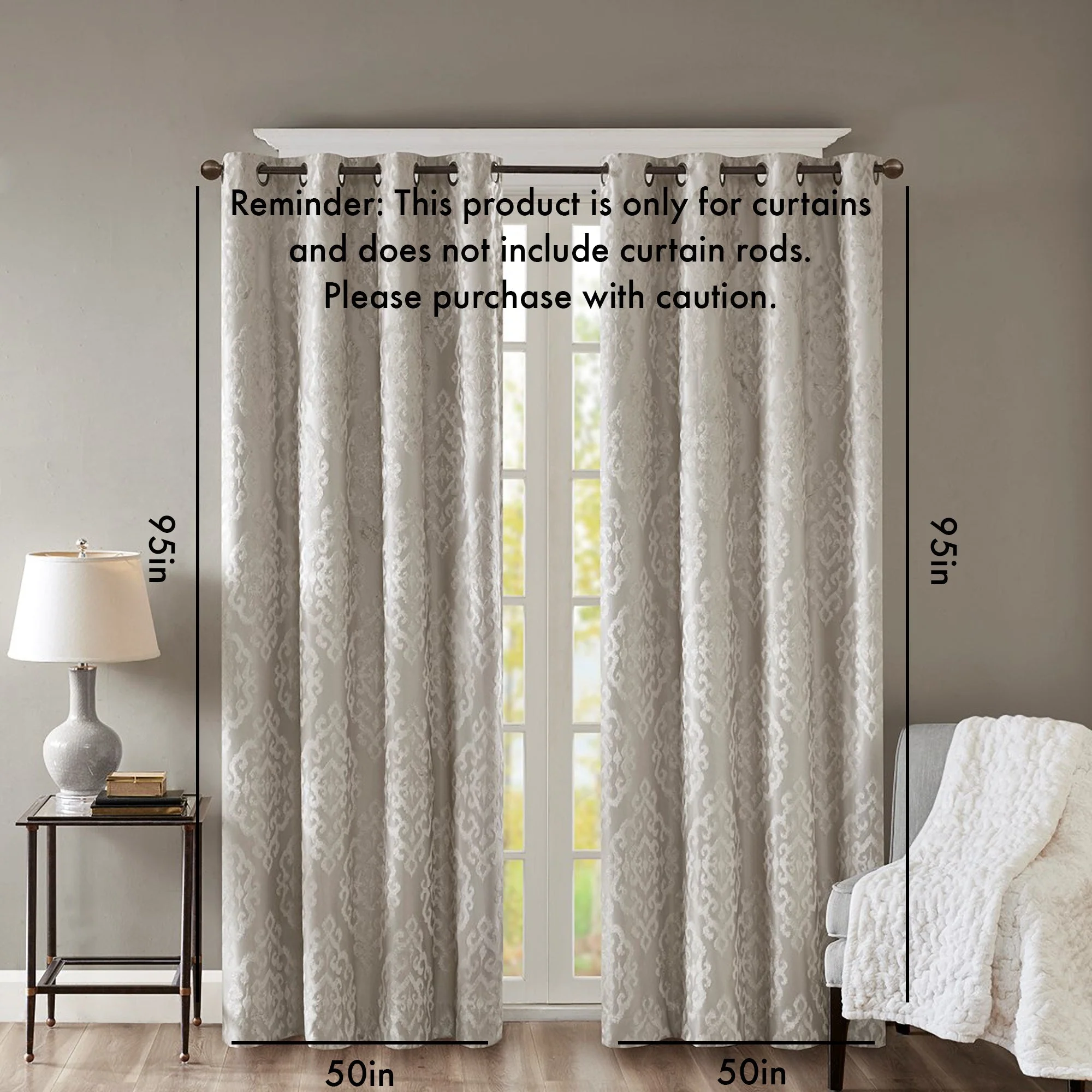 Knitted Jacquard Damask Total Blackout Grommet Top Curtain Panel - Image 2