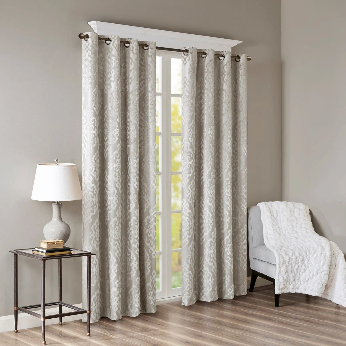 Knitted Jacquard Damask Total Blackout Grommet Top Curtain Panel - Image 3