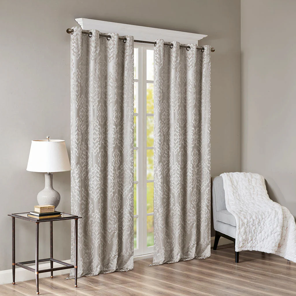 Knitted Jacquard Damask Total Blackout Grommet Top Curtain Panel - Image 7