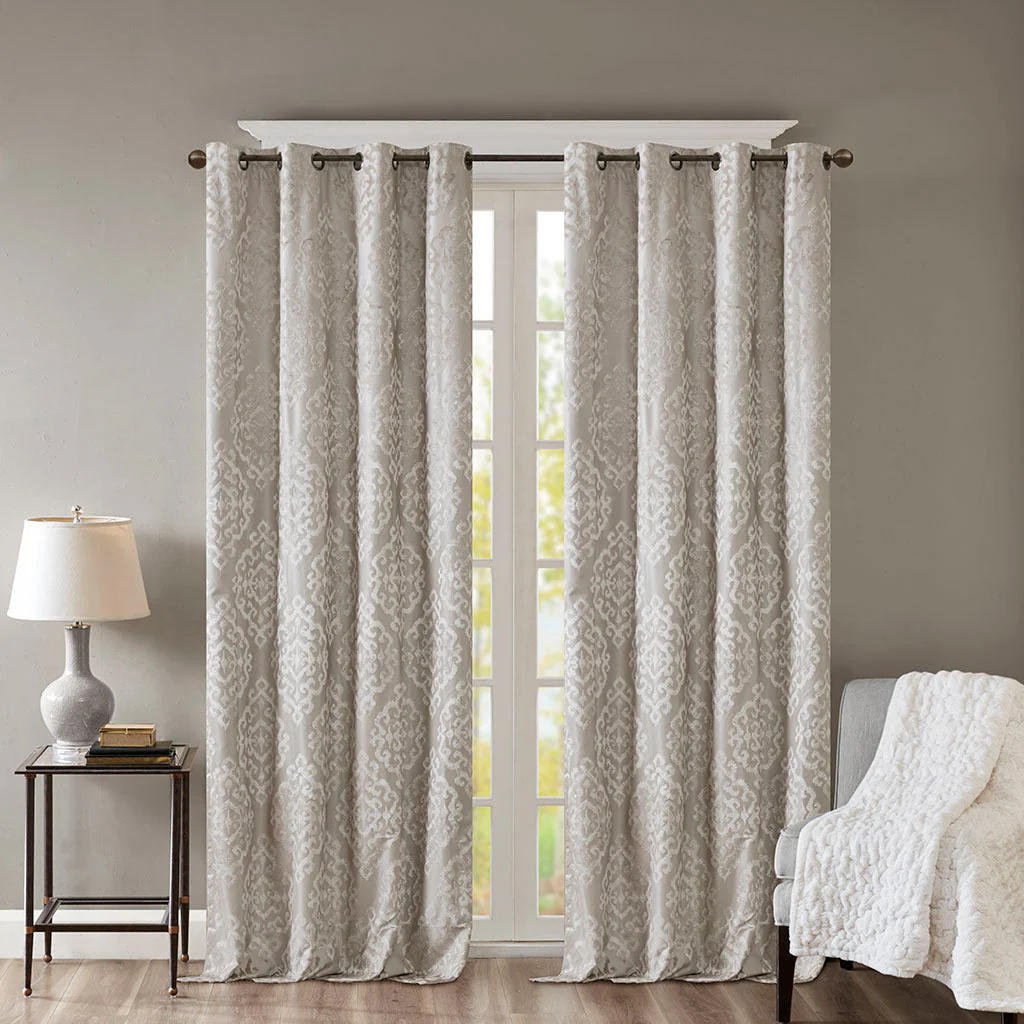 Knitted Jacquard Damask Total Blackout Grommet Top Curtain Panel - Image 8