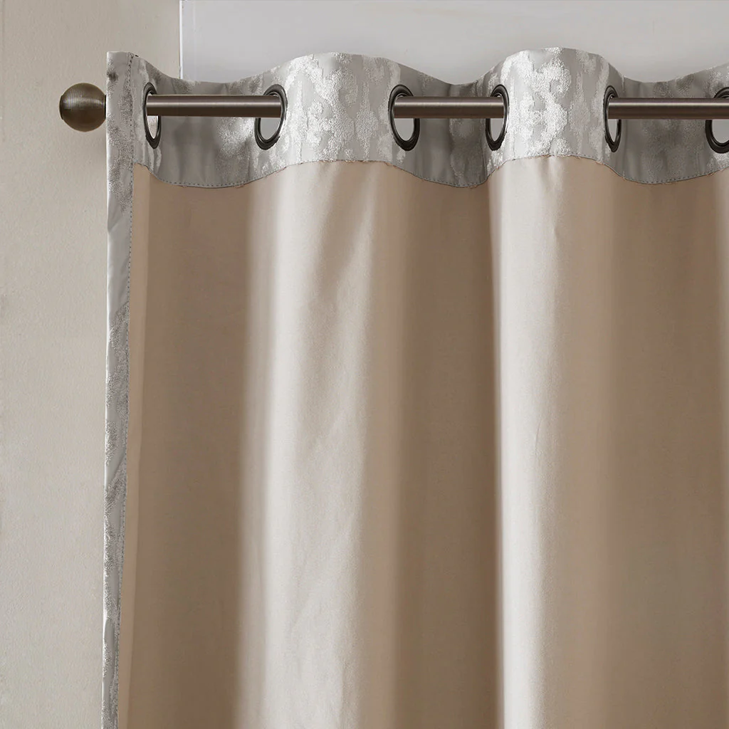 Knitted Jacquard Damask Total Blackout Grommet Top Curtain Panel - Image 9