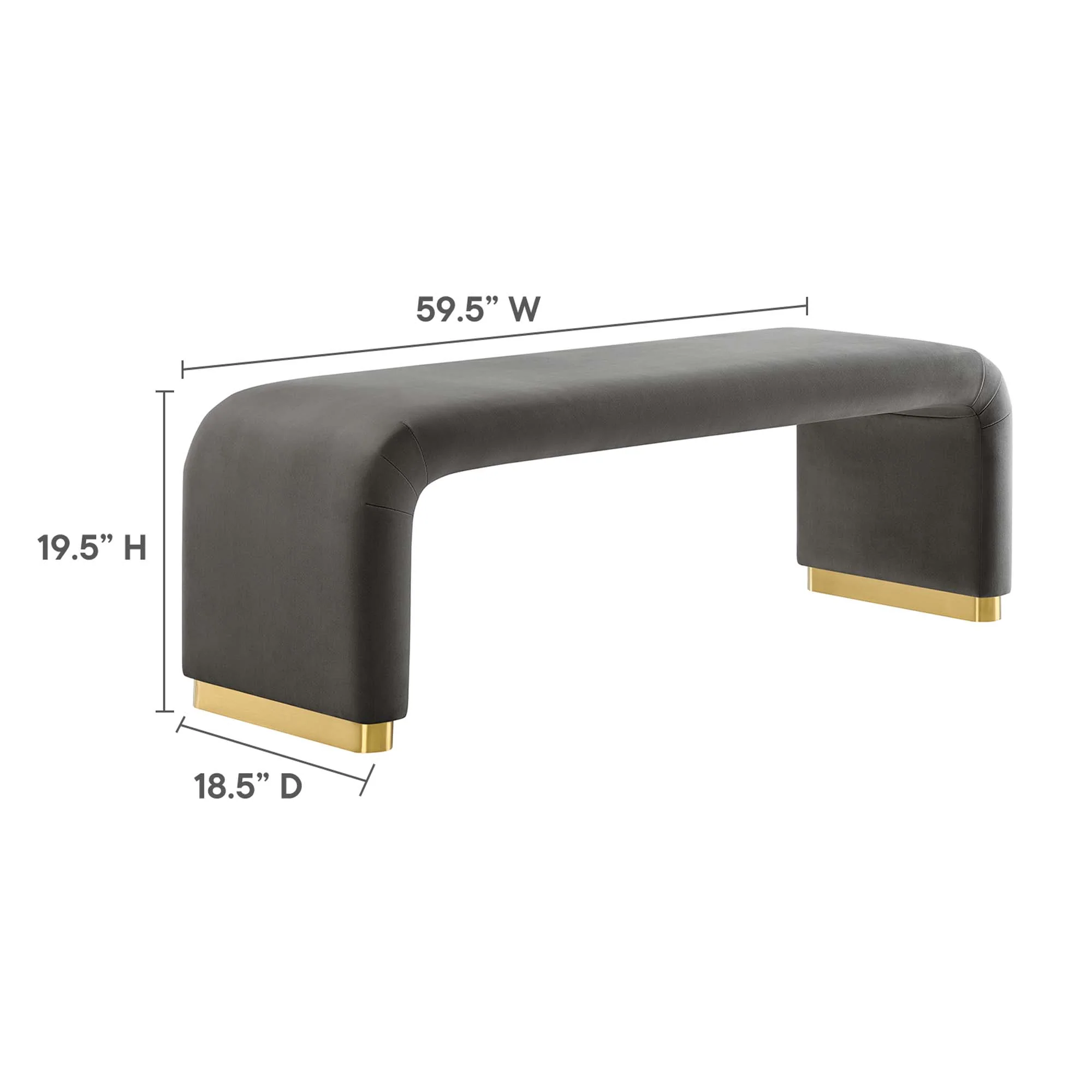Koda Performance Velvet Waterfall Long Bench by Modway - Image 3