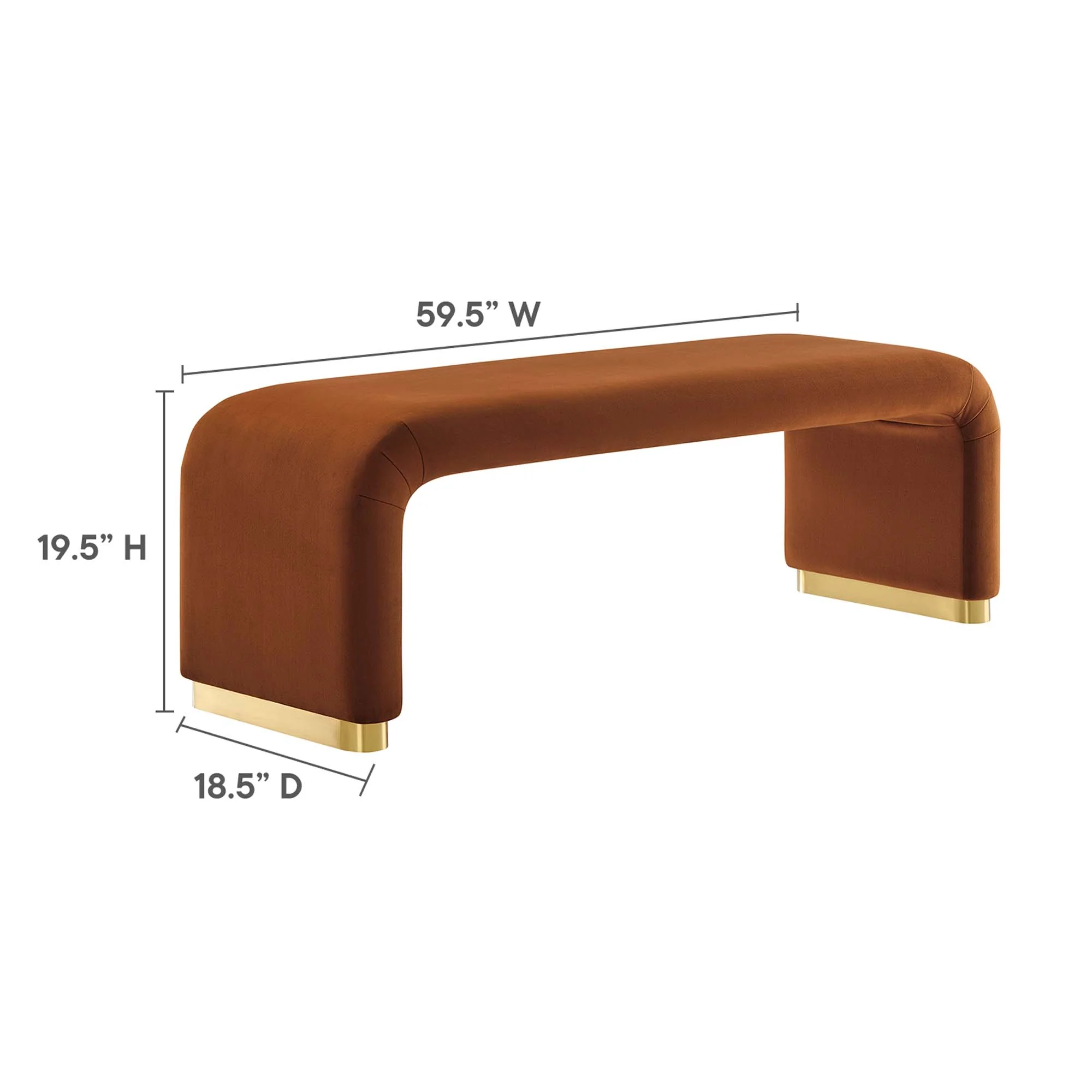 Koda Performance Velvet Waterfall Long Bench by Modway - Image 32