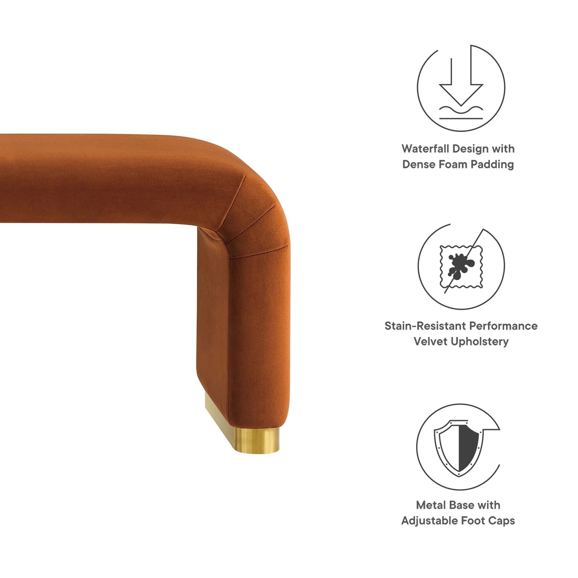 Koda Performance Velvet Waterfall Long Bench by Modway - Image 38