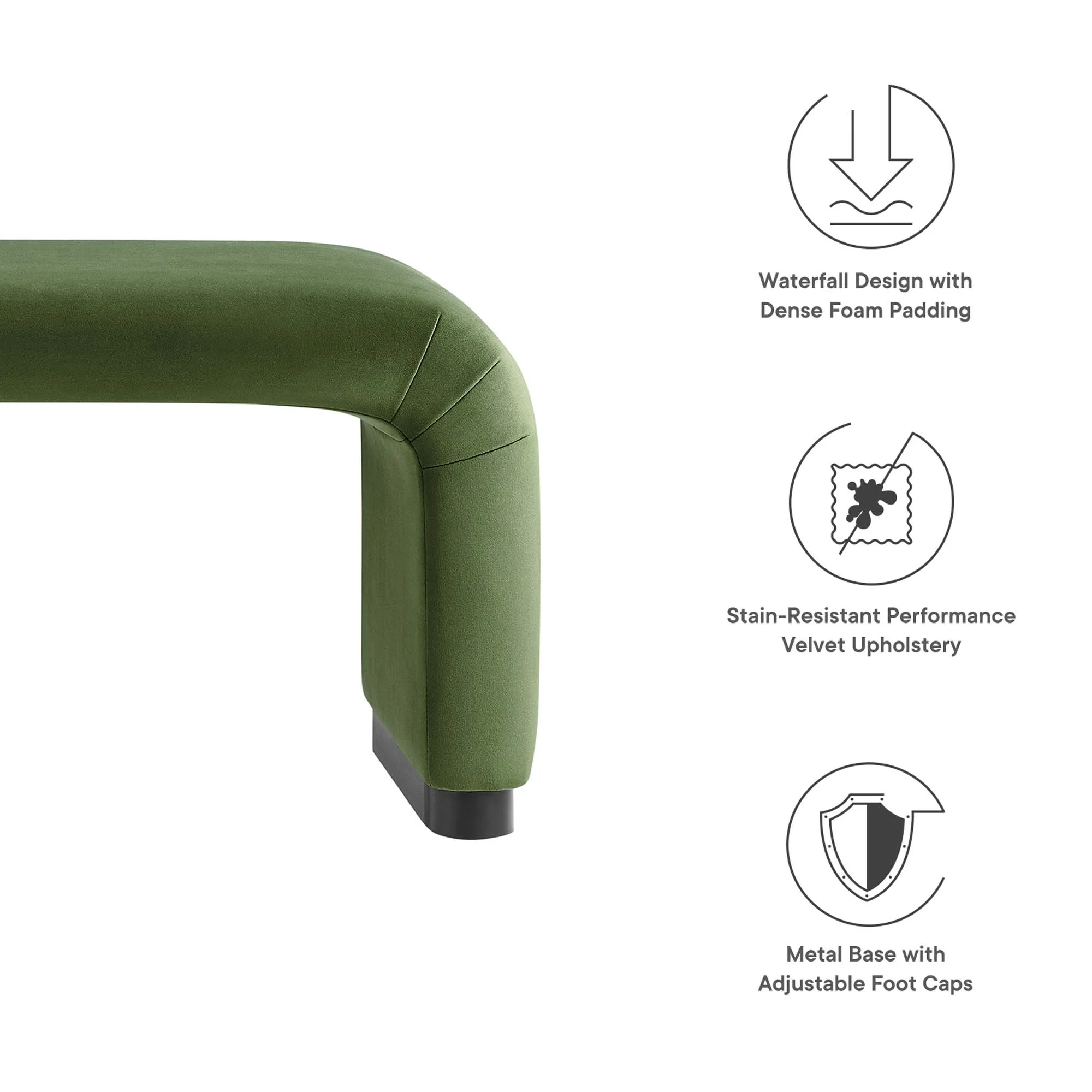 Koda Performance Velvet Waterfall Long Bench by Modway - Image 41