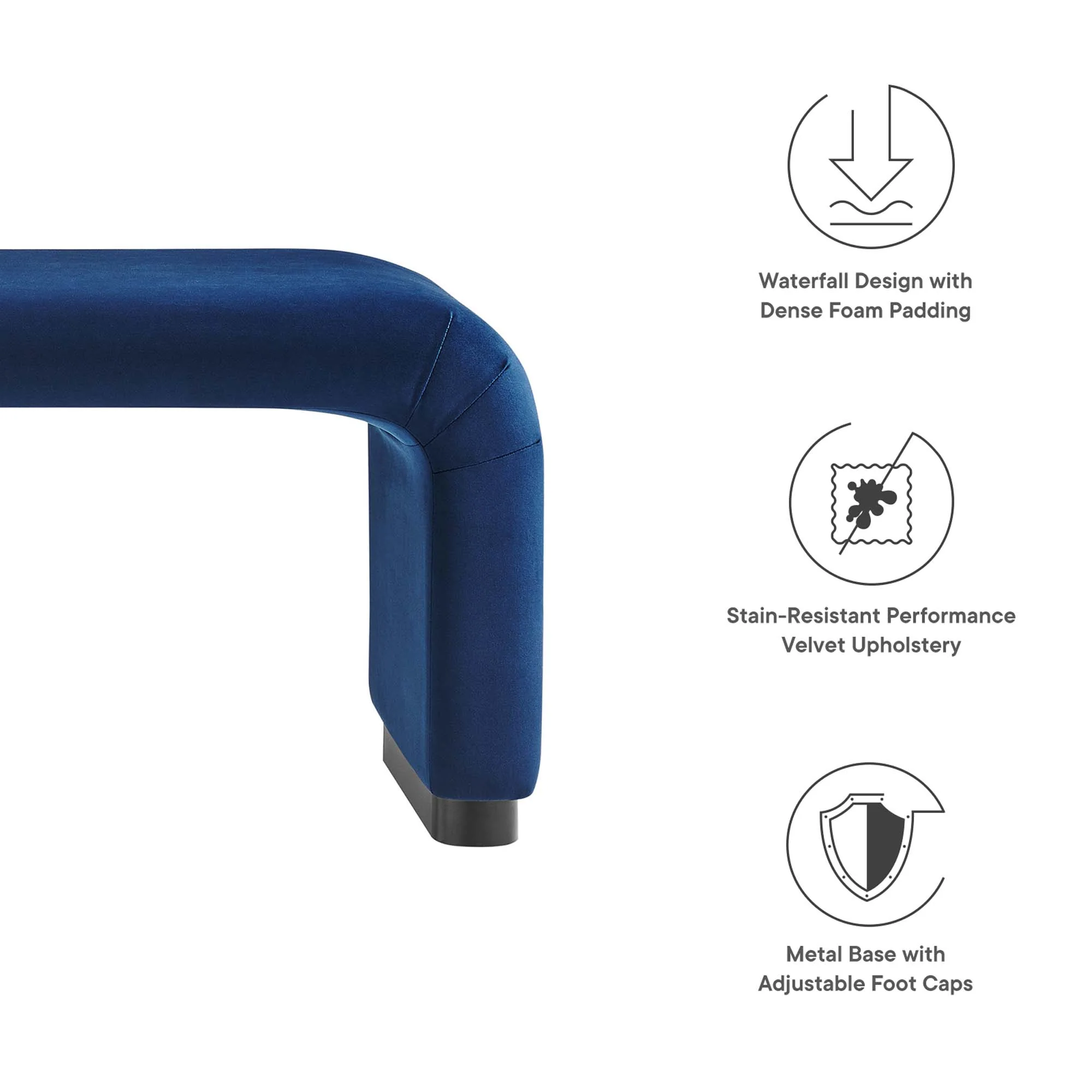 Koda Performance Velvet Waterfall Long Bench by Modway - Image 42