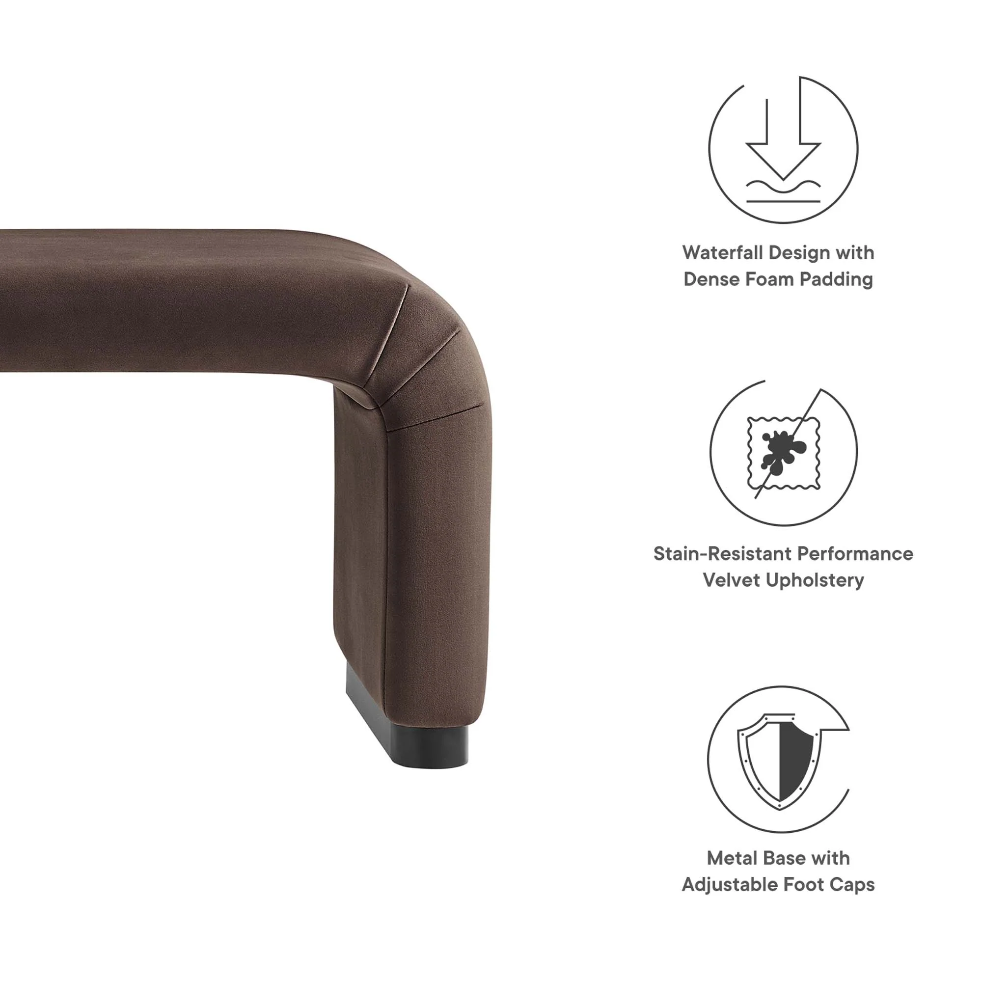 Koda Performance Velvet Waterfall Long Bench by Modway - Image 43
