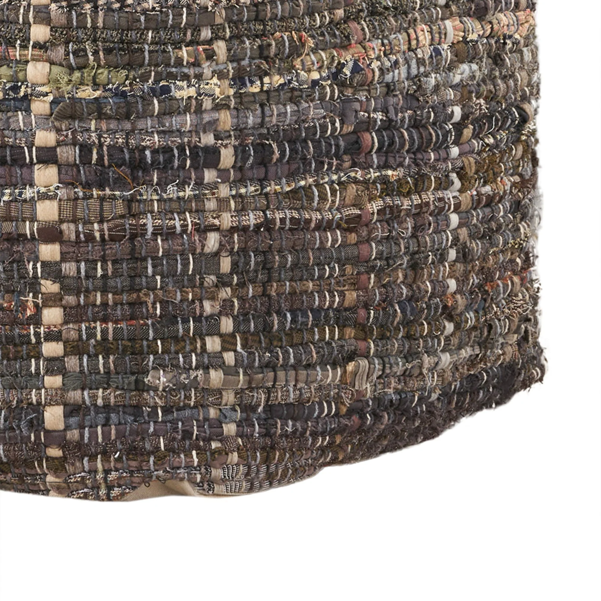 Koki Handcrafted Accent Pouf Recycled Denim And Paper Chindi - Khaki - Image 6