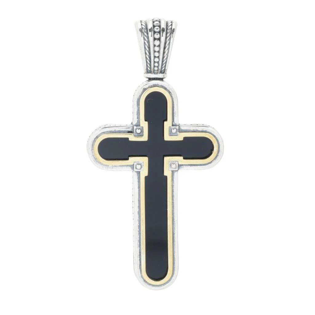 Konstantino 18K Gold Accented Black Onyx 2.25" Cross Pendant - Image 3