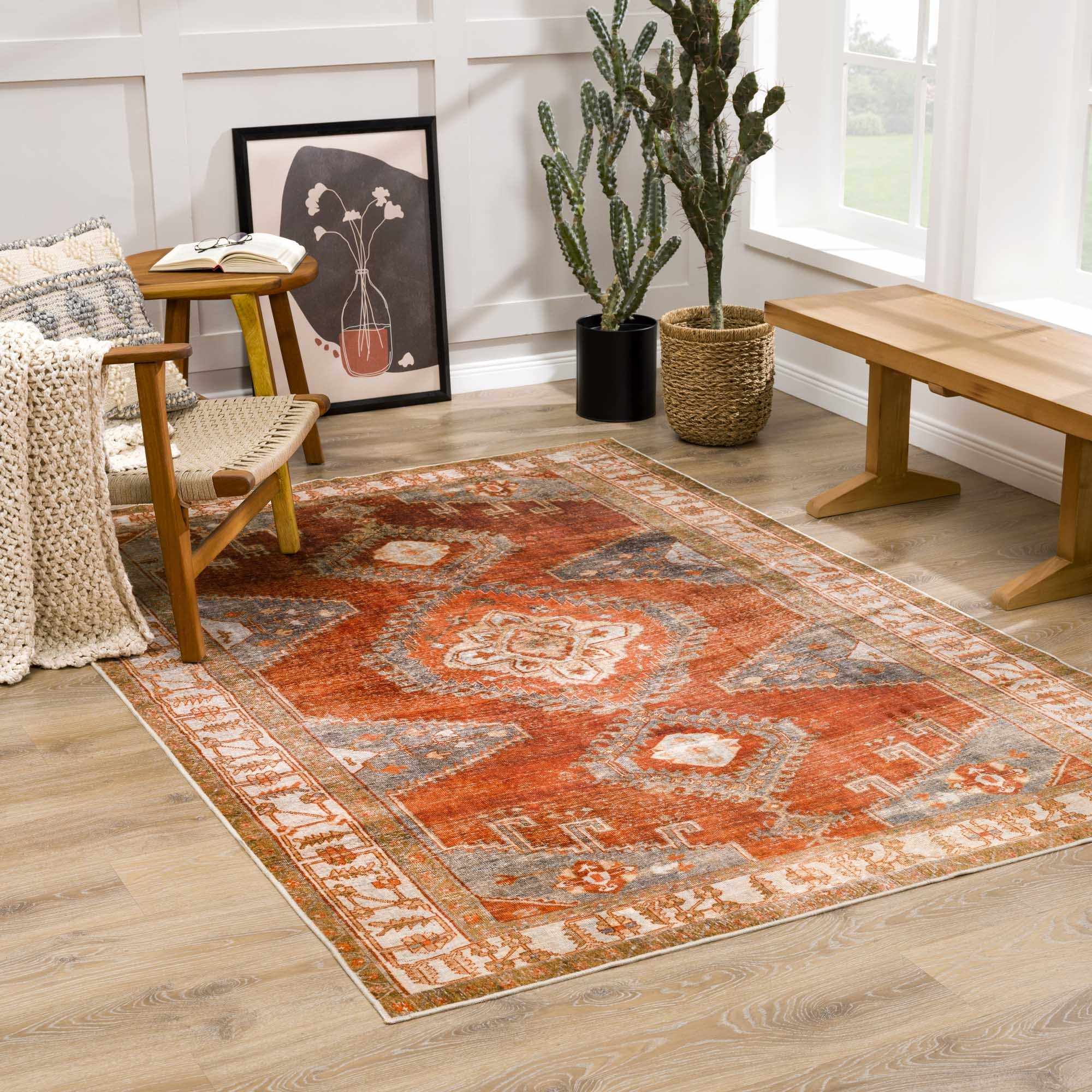 Kullar Orange Washable Area Rug - Image 2