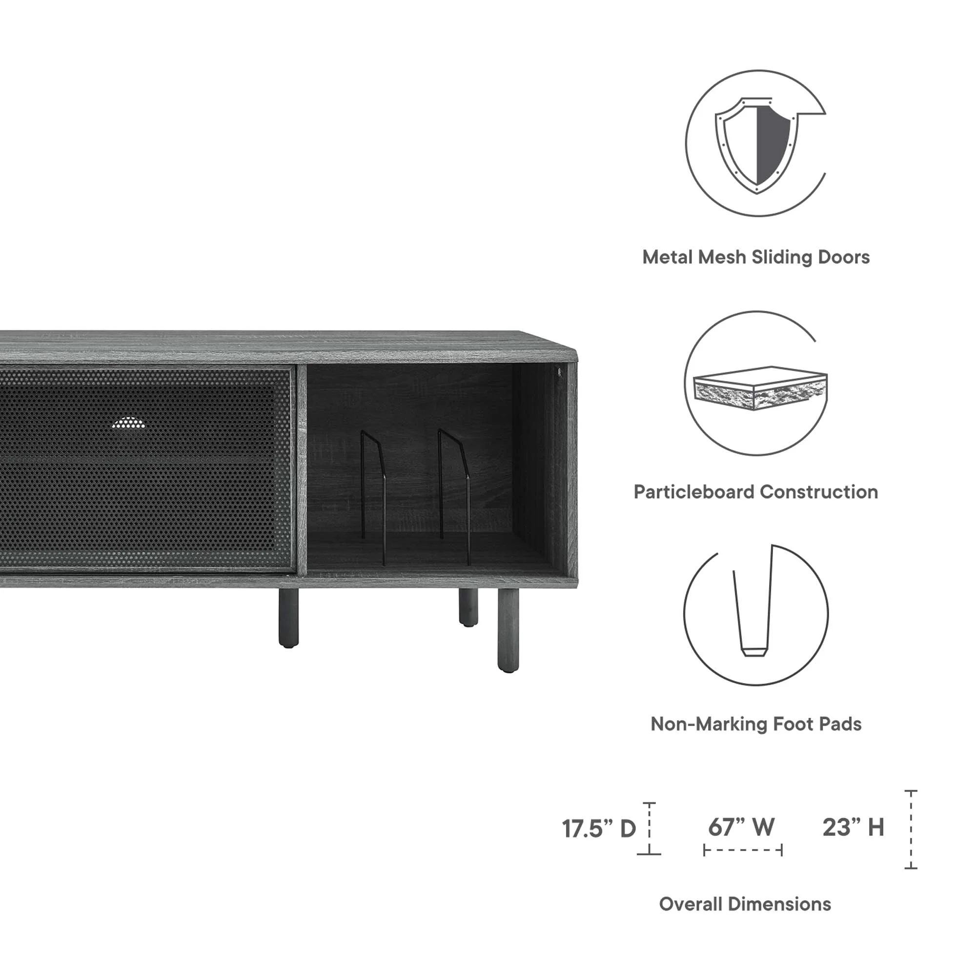 Kurtis 67" TV and Vinyl Record Stand by Modway - Image 18