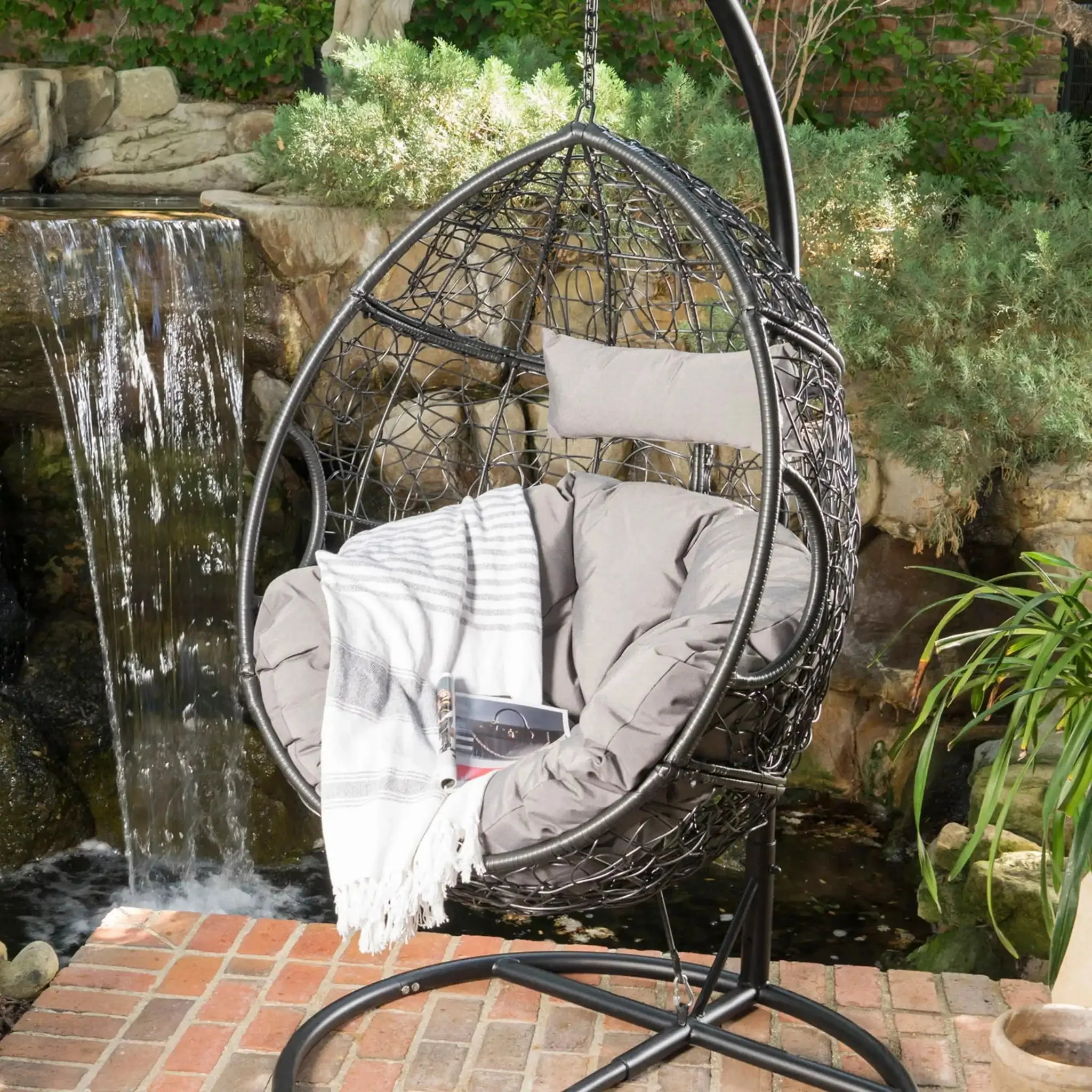 Kylie - Boho Style Hanging Basket Chair Rattan With Water Resistant Cushions - Image 2