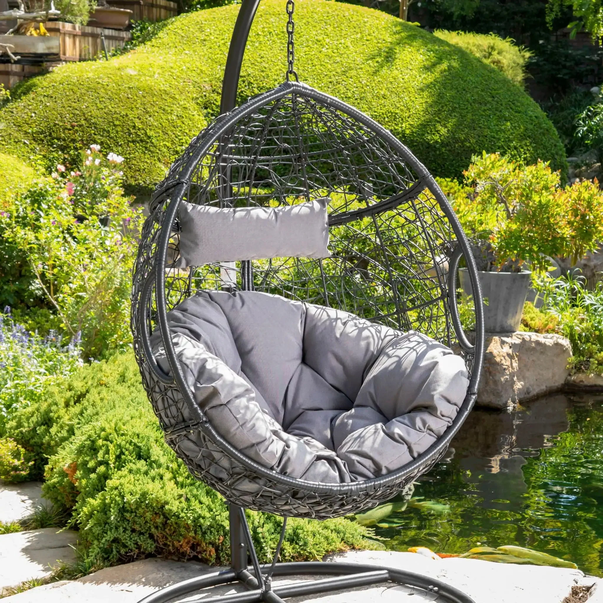 Kylie - Boho Style Hanging Basket Chair Rattan With Water Resistant Cushions - Image 4