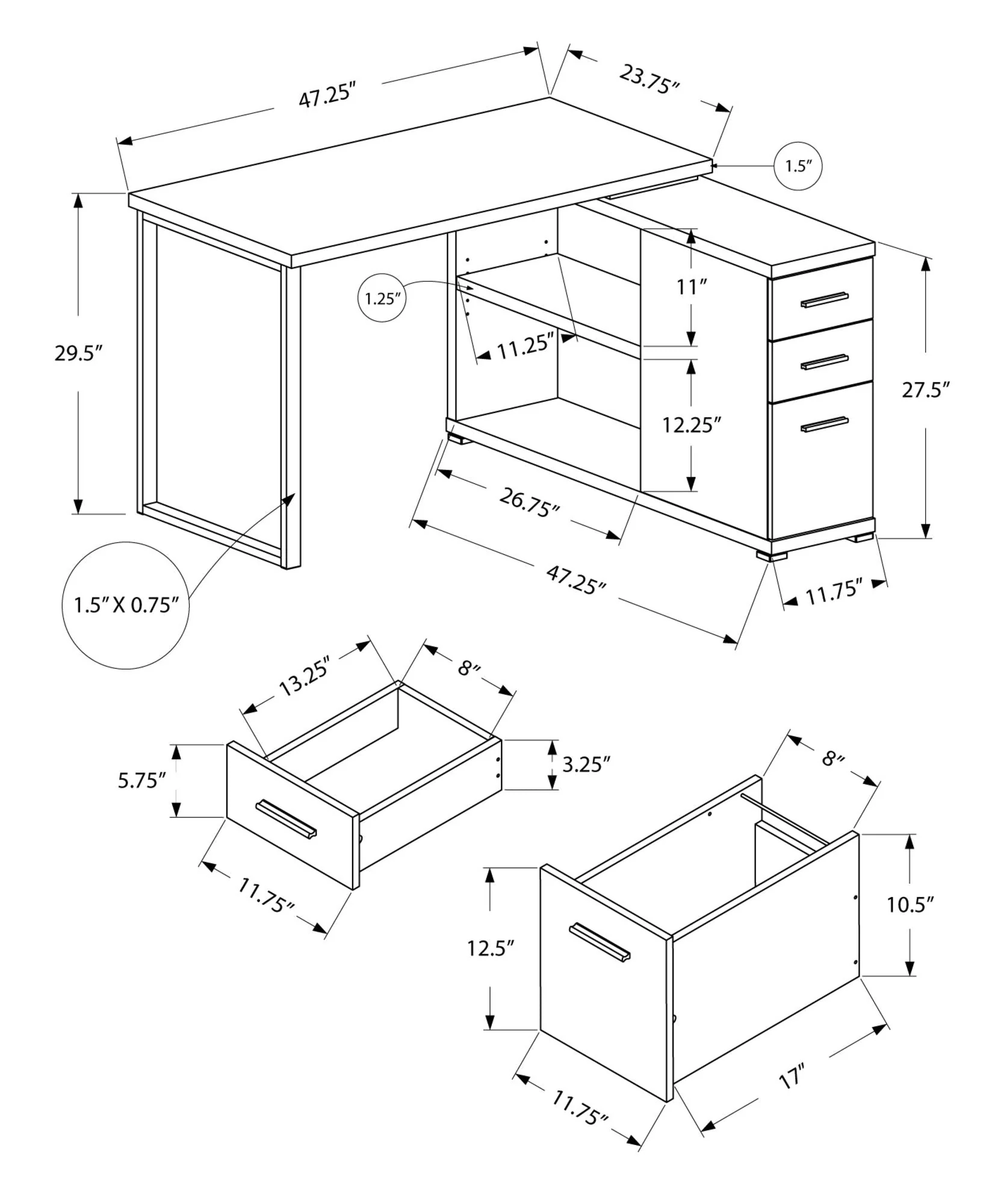 L-Shape Computer Desk with Storage Drawers - Image 11
