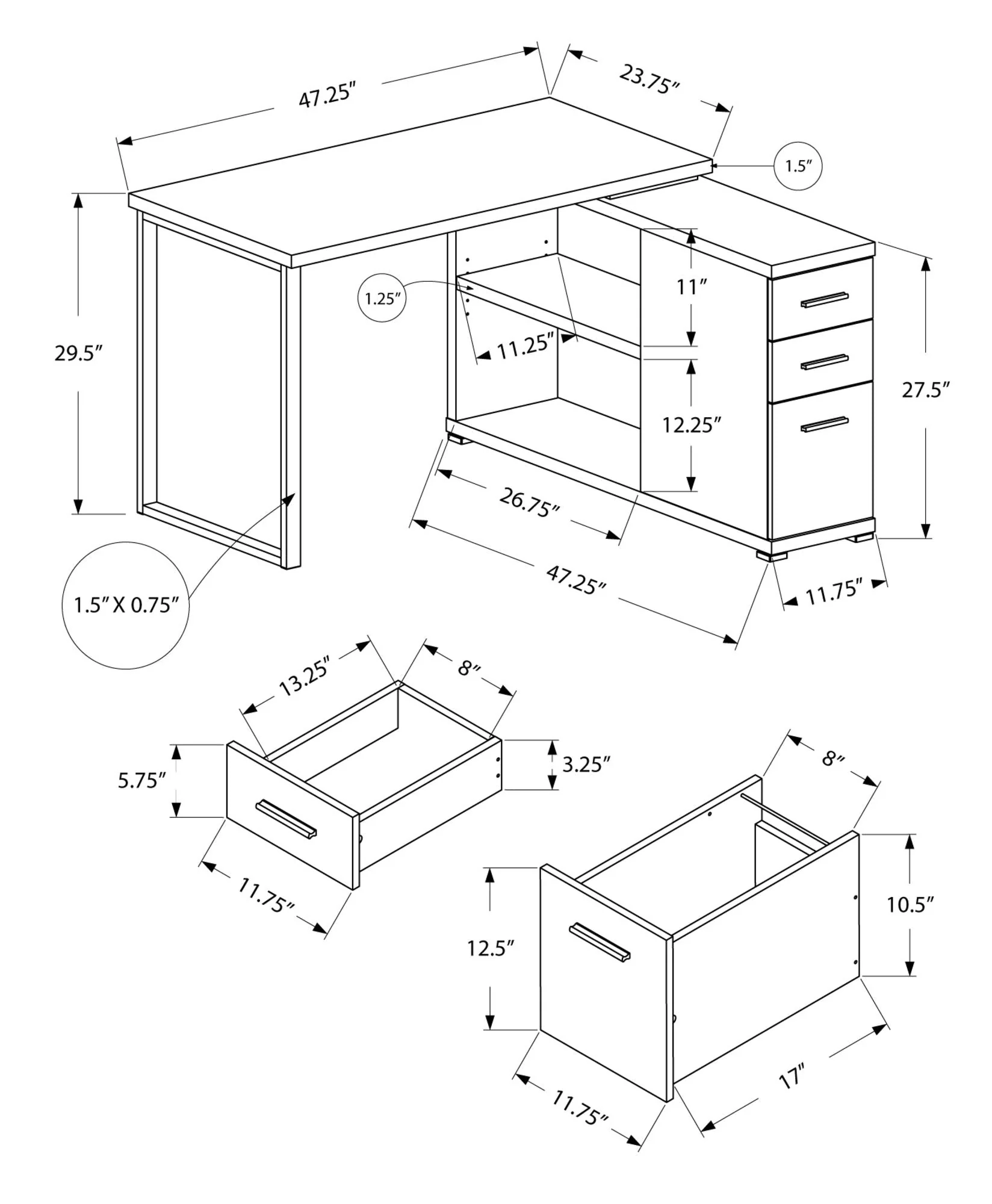 L-Shape Computer Desk with Storage Drawers - Image 13