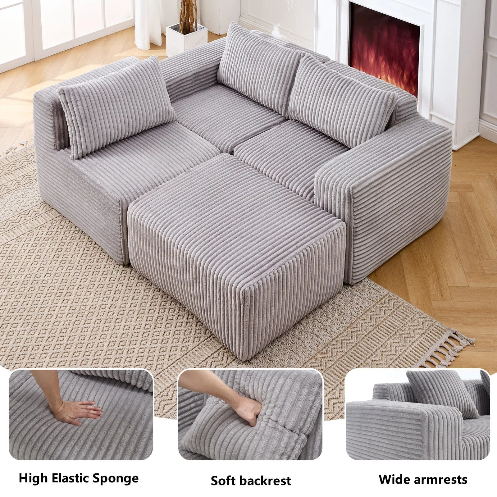 L - Shape Modern Minimalist Modular Sectional Sofa, Upholstered Cloud Couch With Deep Seats - Image 11