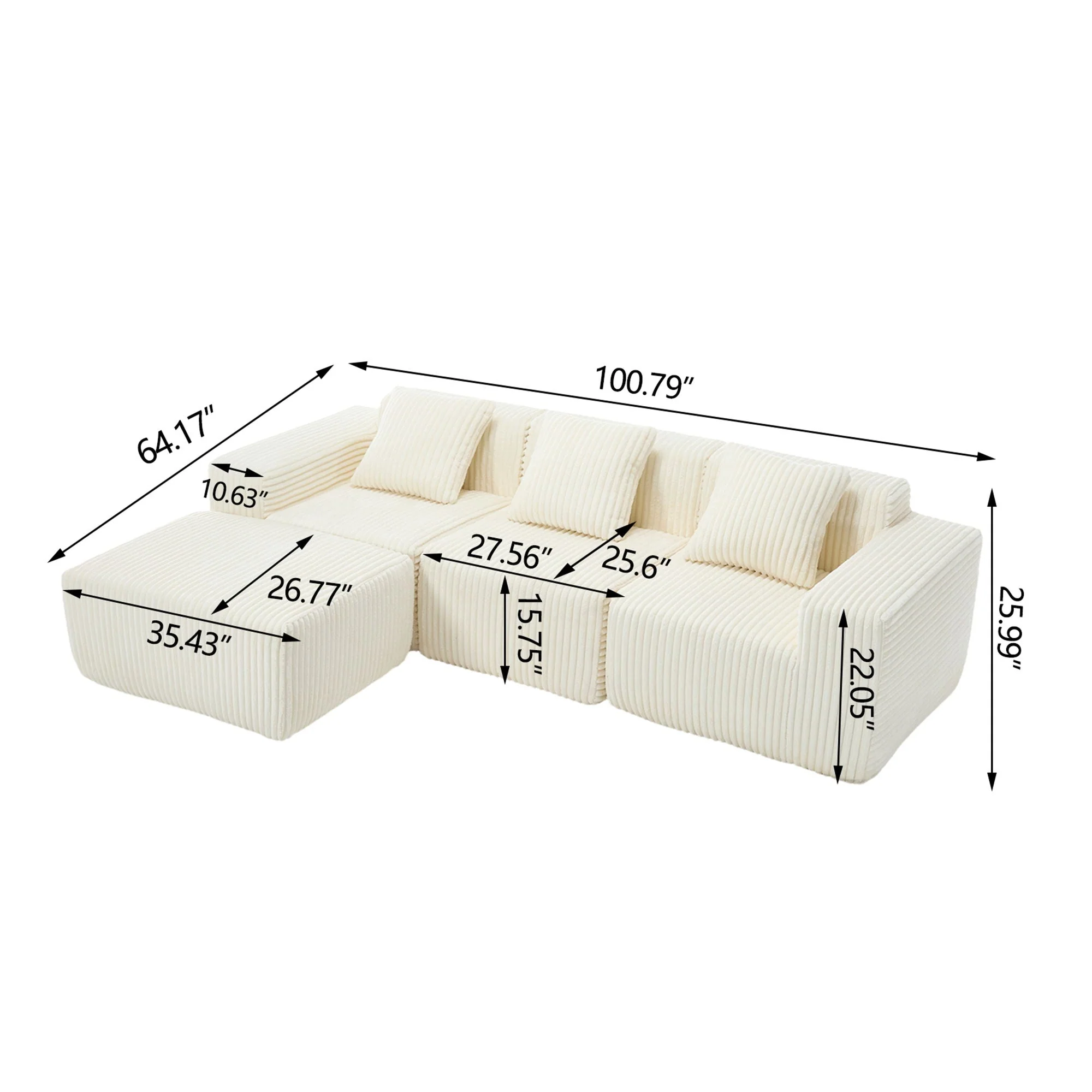 L - Shape Modern Minimalist Modular Sectional Sofa, Upholstered Cloud Couch With Deep Seats - Image 13