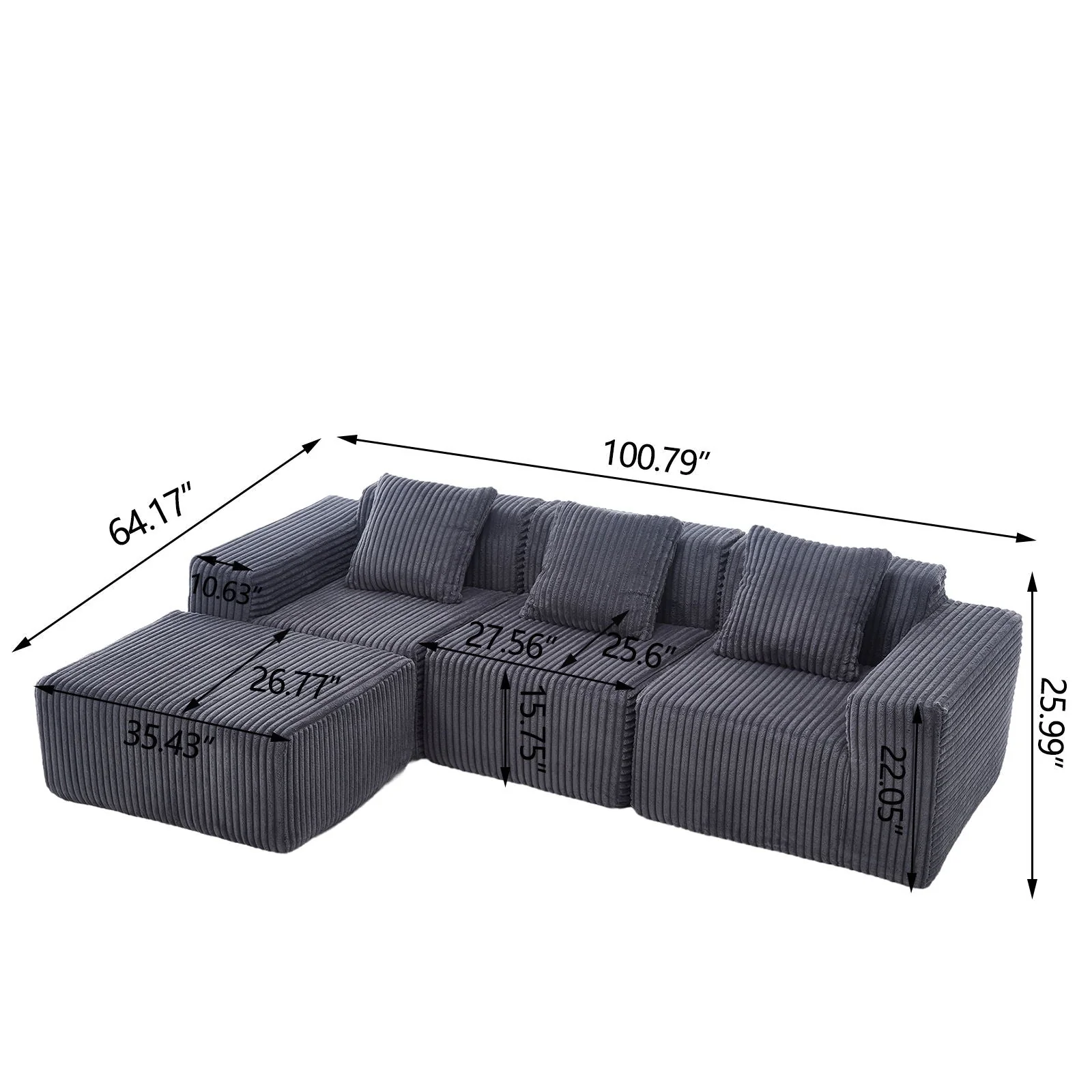 L - Shape Modern Minimalist Modular Sectional Sofa, Upholstered Cloud Couch With Deep Seats - Image 15